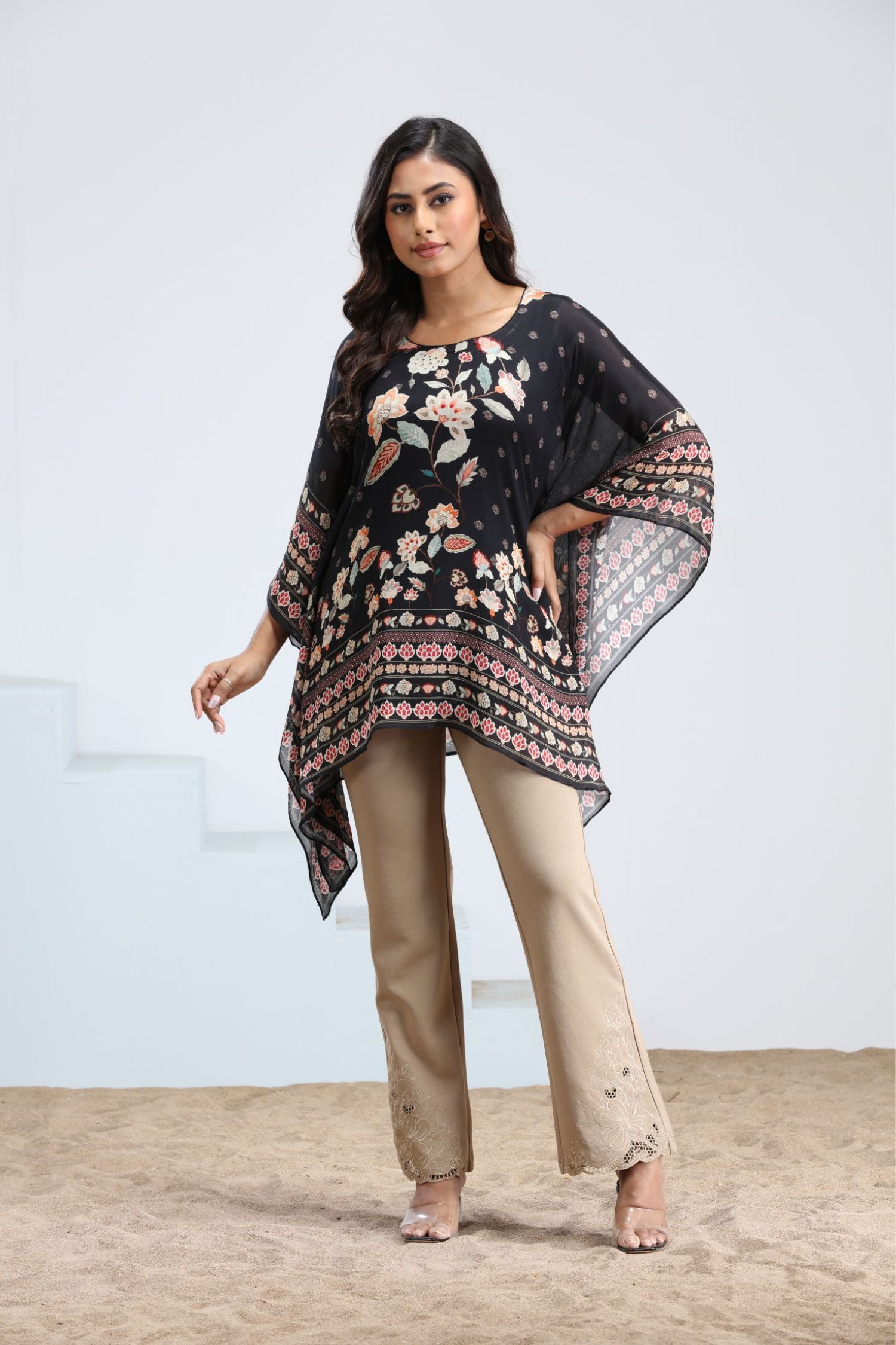 Short Black Print Kaftan