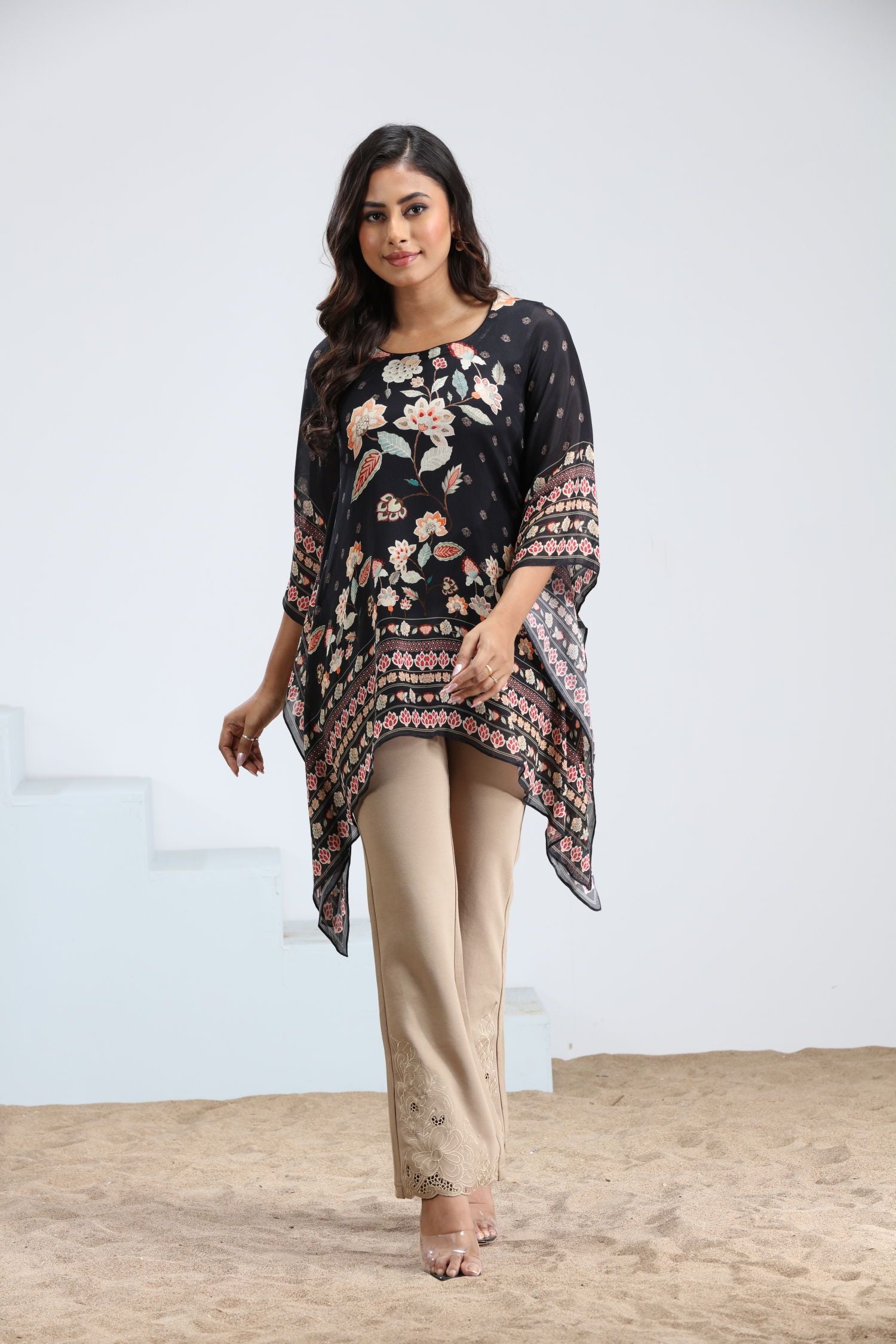 Short Black Print Kaftan