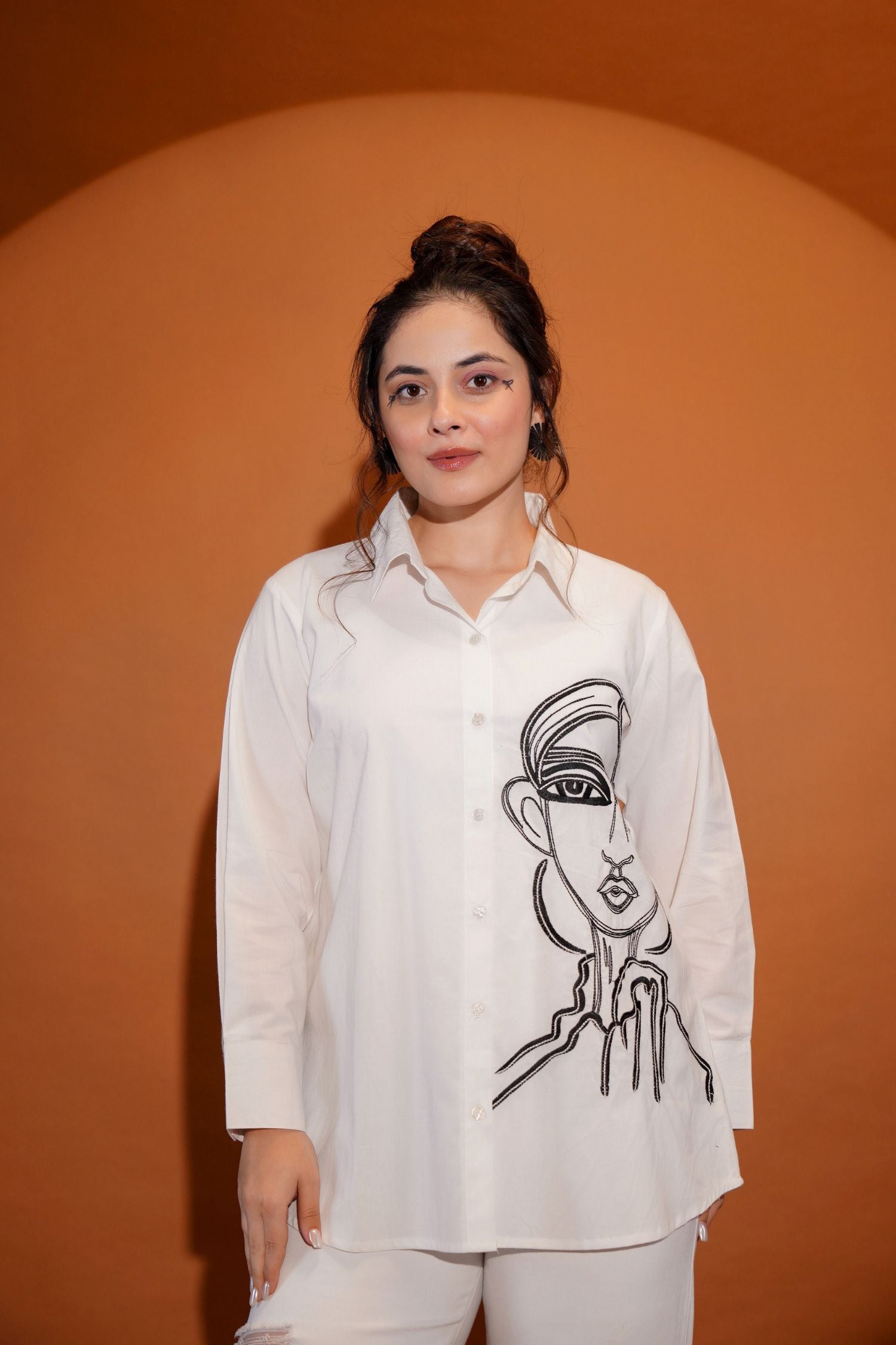 Face Line Art White Shirt