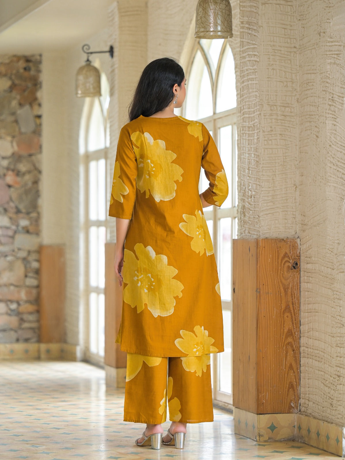 Yellow Minimal Print Cotton Co-ord Set