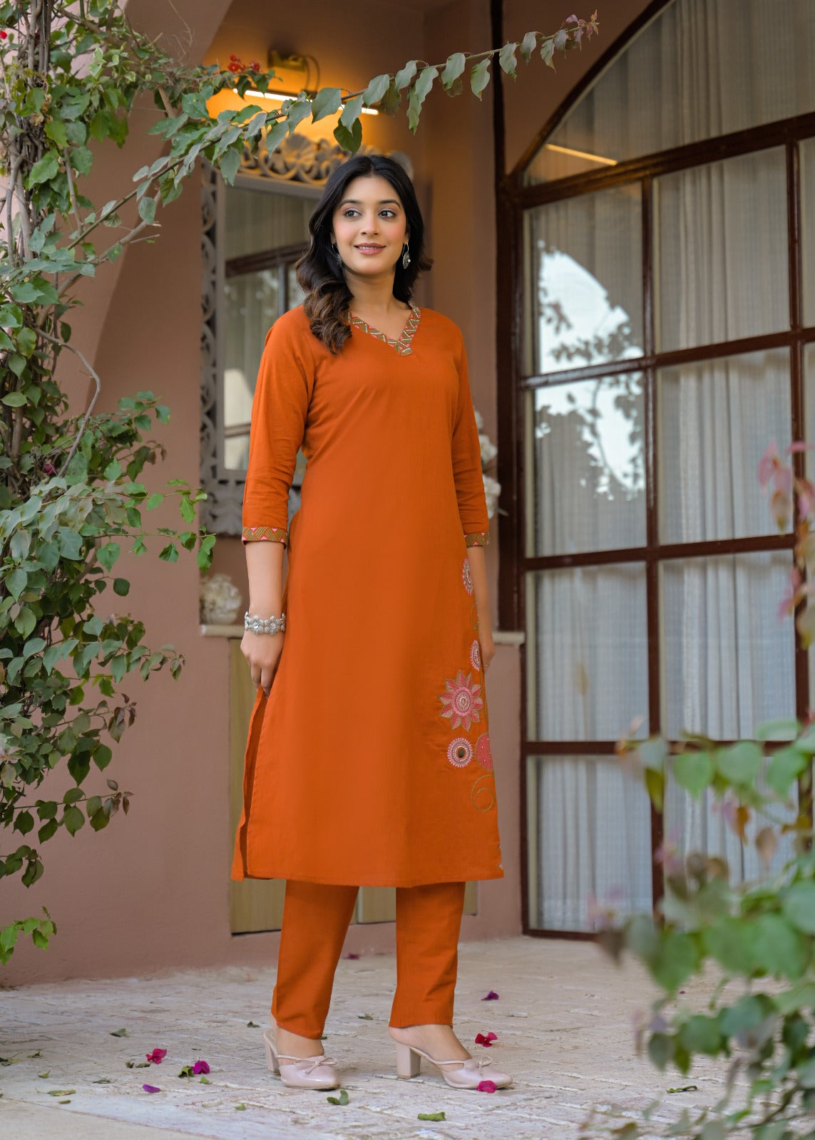 Orange Embroidered Co-ord Set