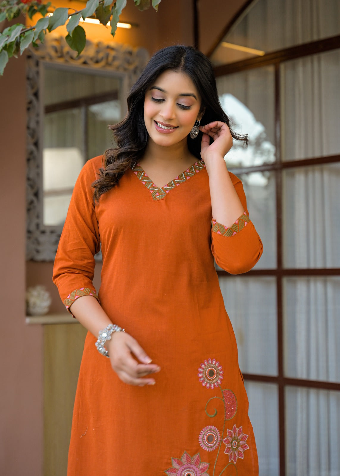 Orange Embroidered Co-ord Set