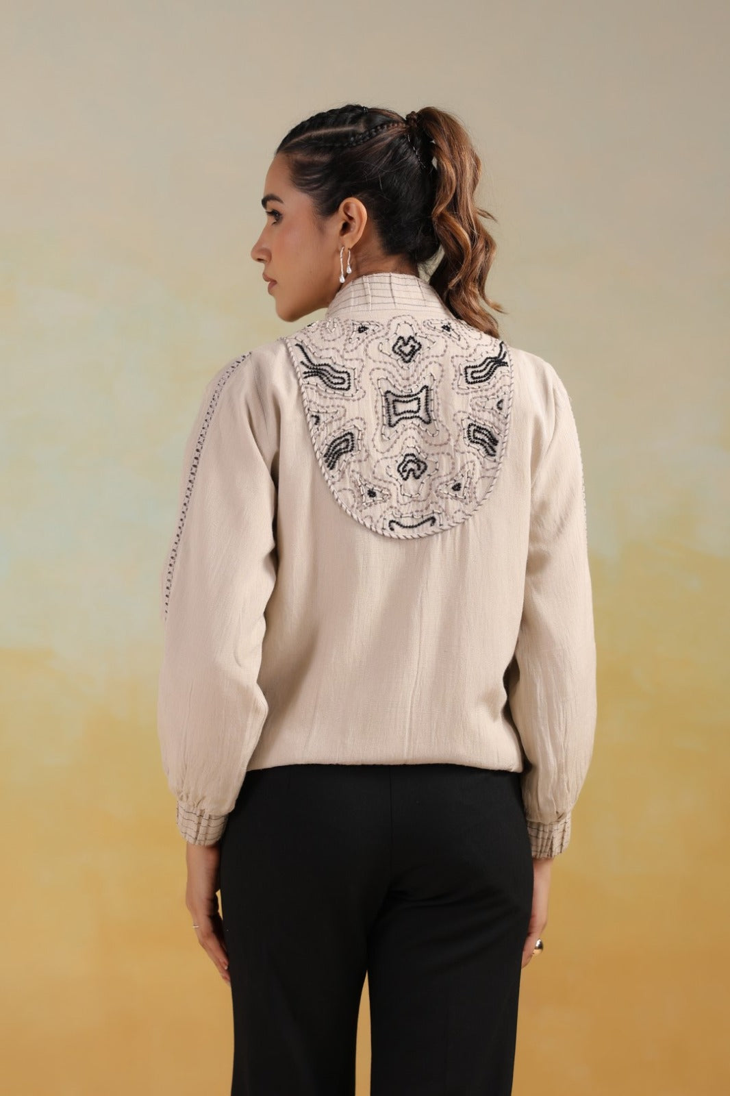 Cream Thread Embroidered Jacket