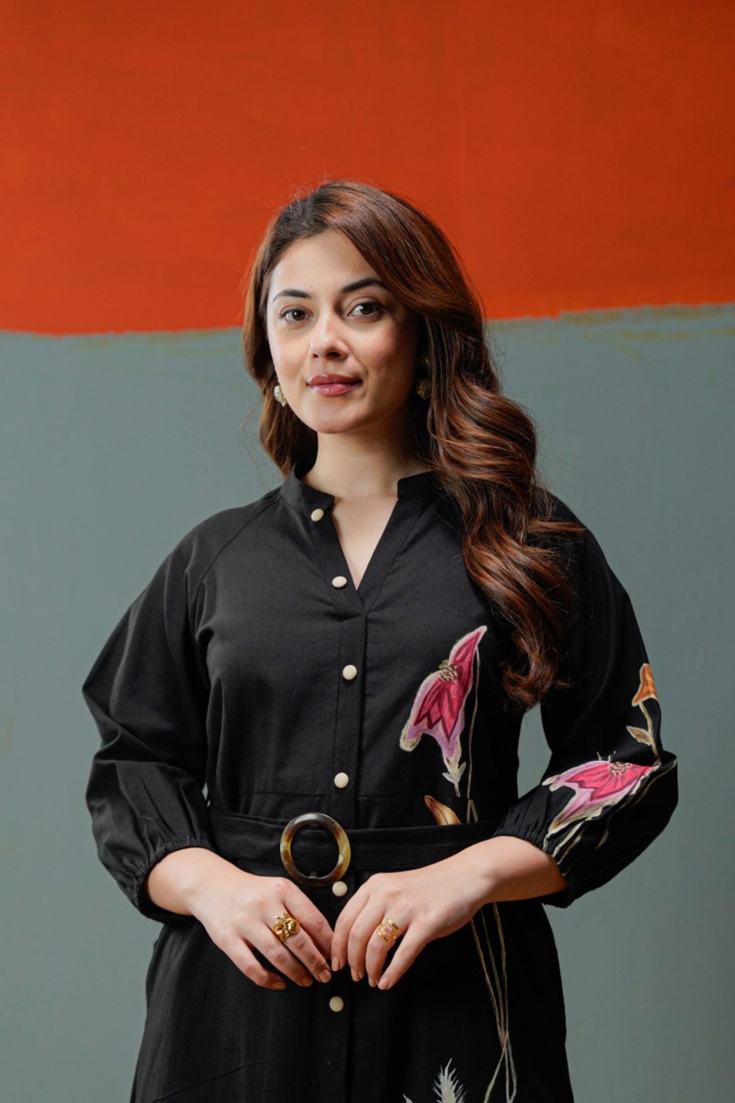 Black One-Side Floral Work Dress