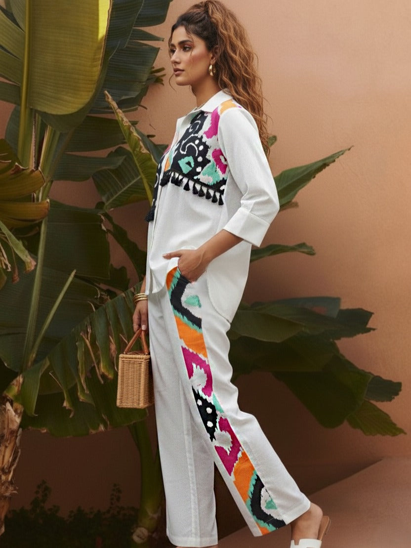 White Chic Multicolor Printed Co-ord Set