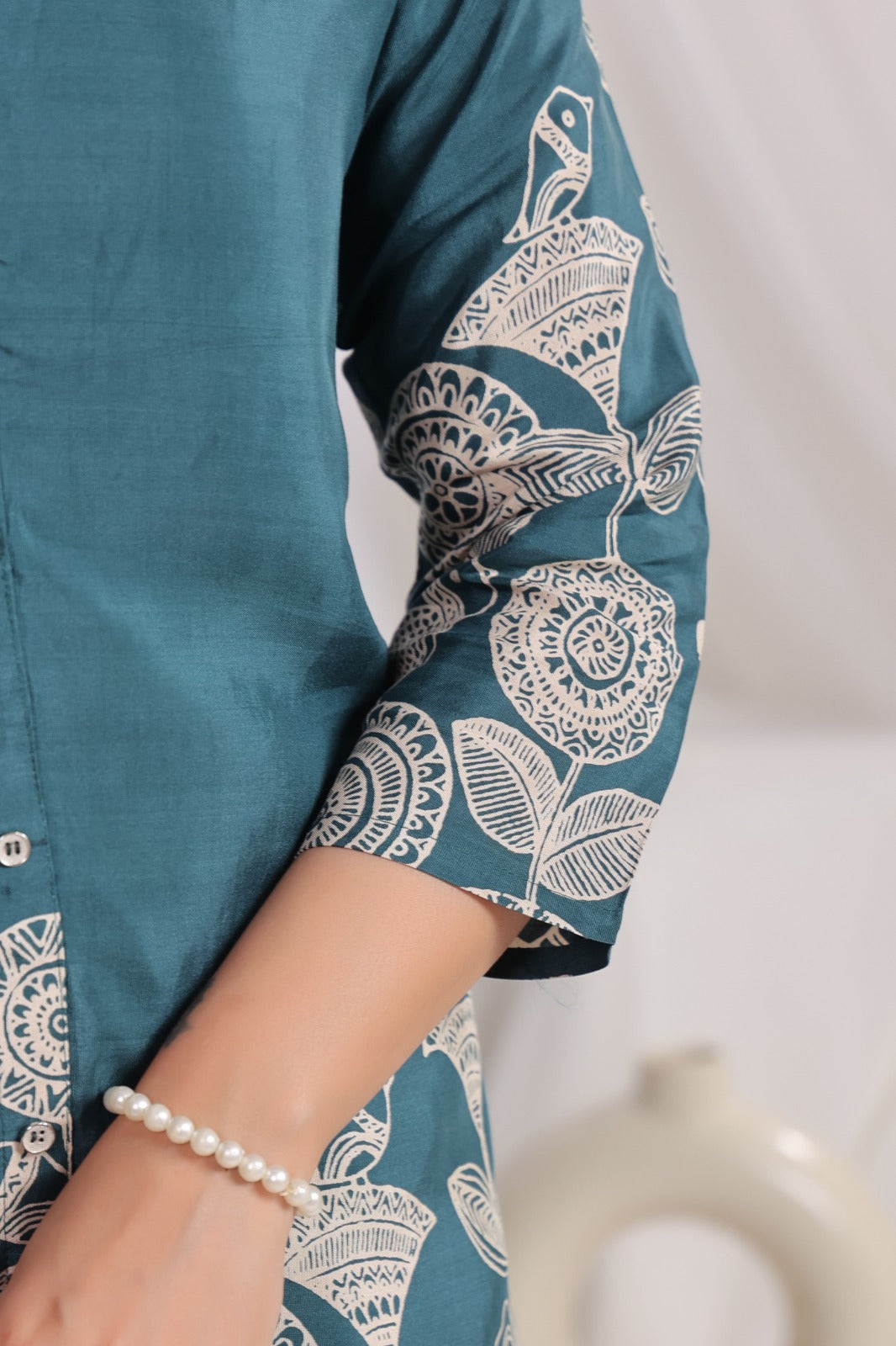 Green Co-ord Set with Floral Line Print