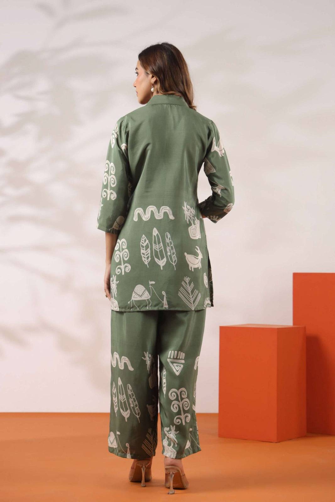 Green Co-ord Set with Tribal Print Pattern