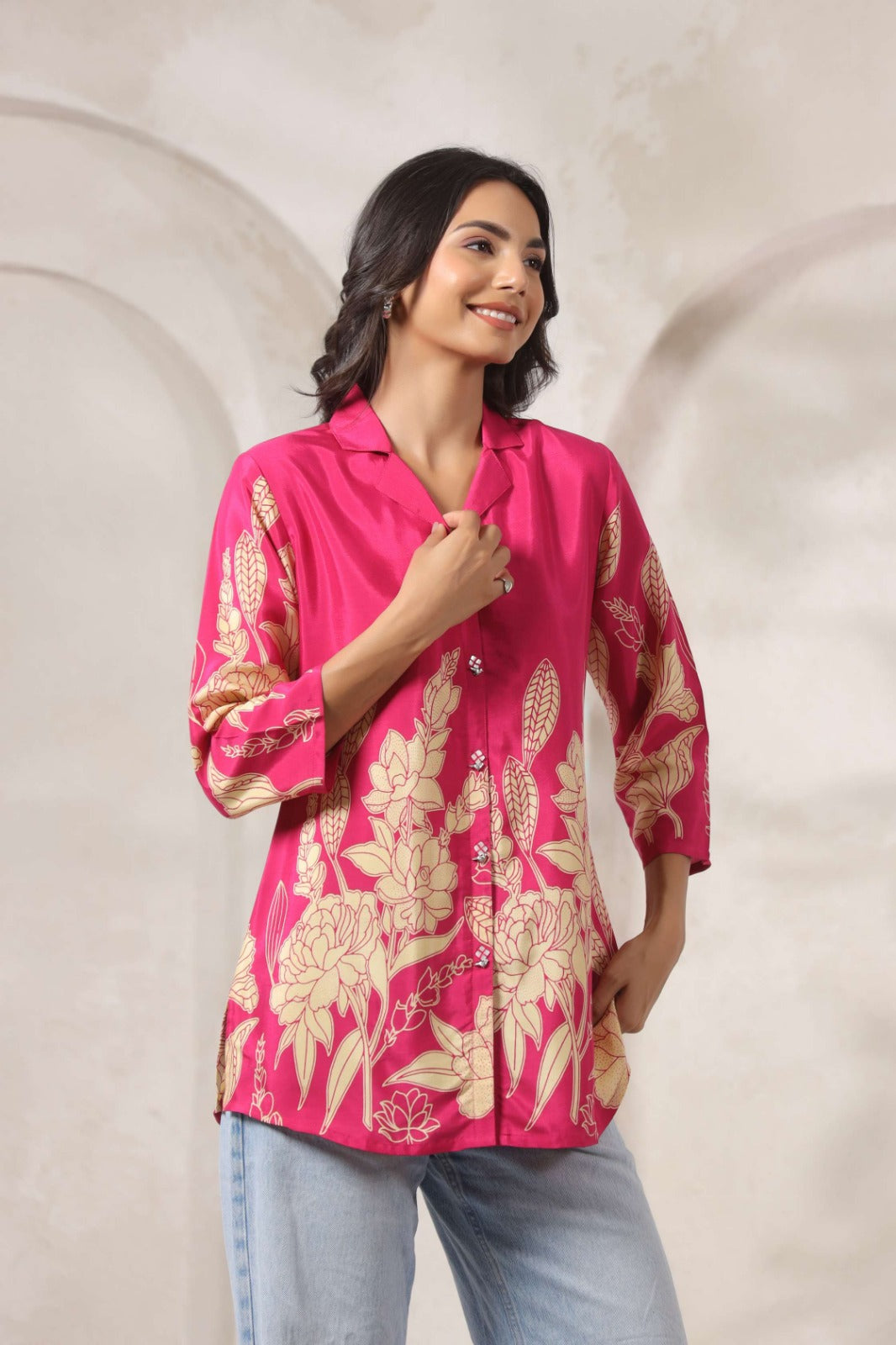 Rani Satin Shirt with Digital Print Design