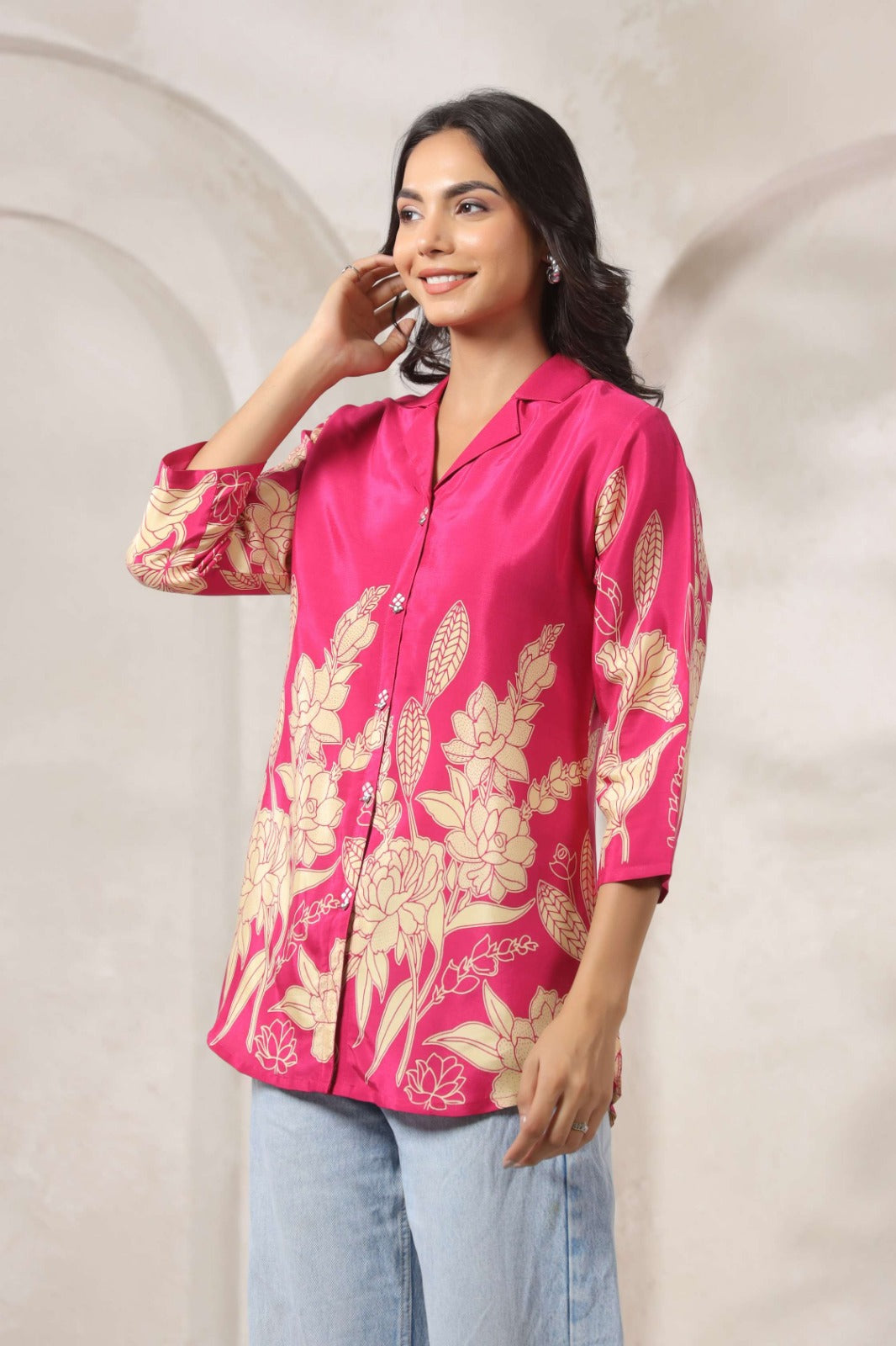 Rani Satin Shirt with Digital Print Design