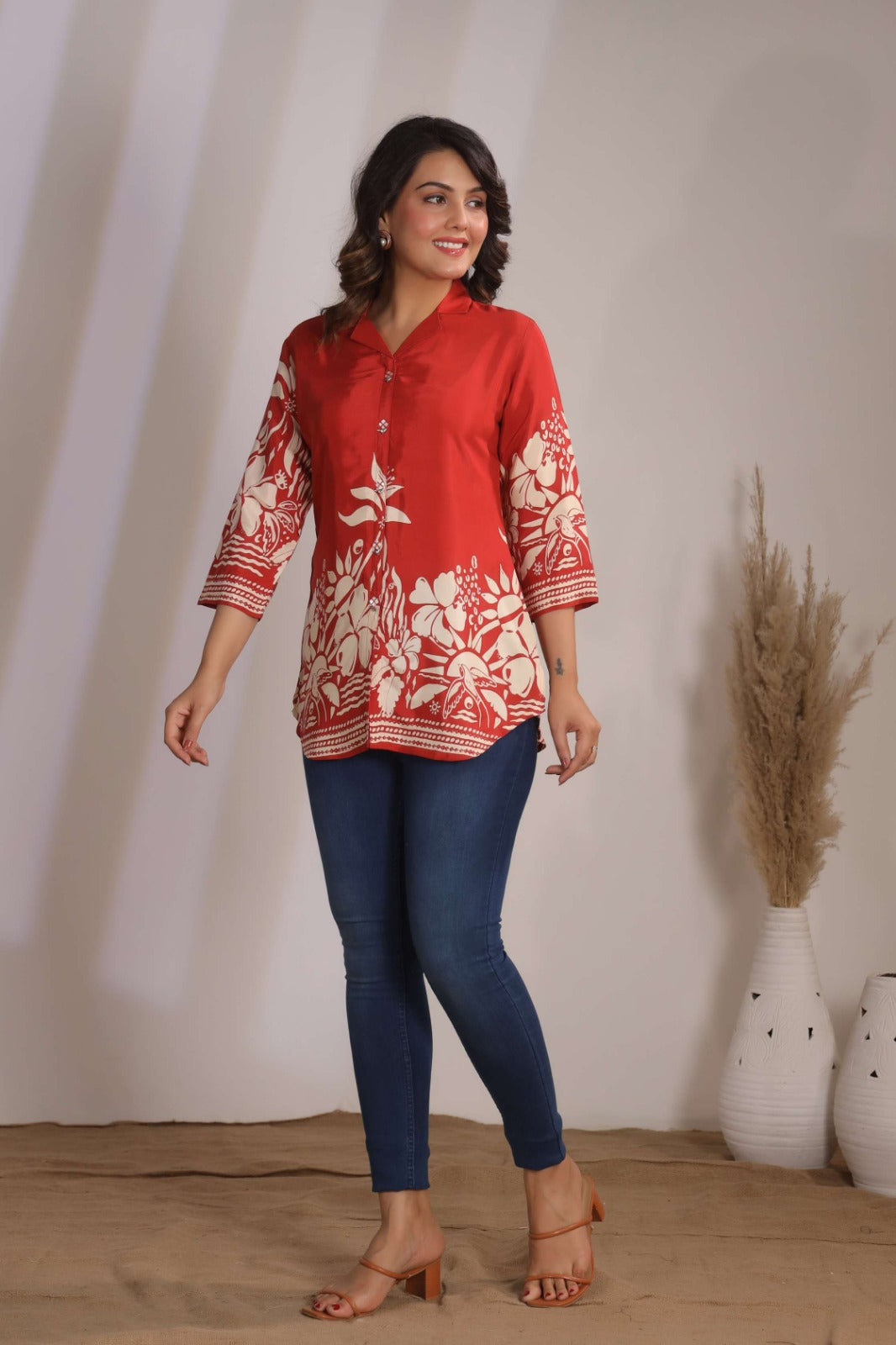 Rust Top with Contemporary Digital Print