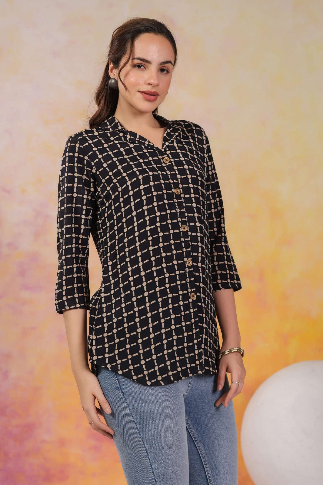 Black Shirt with Checkered Pattern