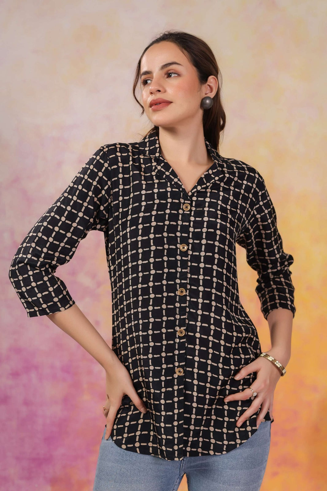 Black Shirt with Checkered Pattern