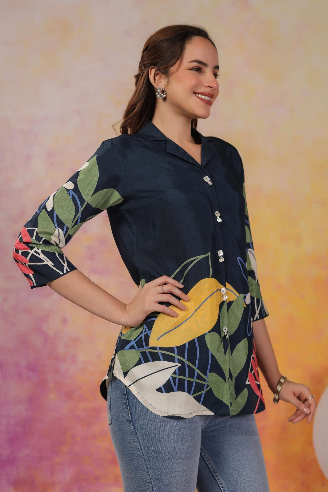 Blue Floral Printed Cotton Top