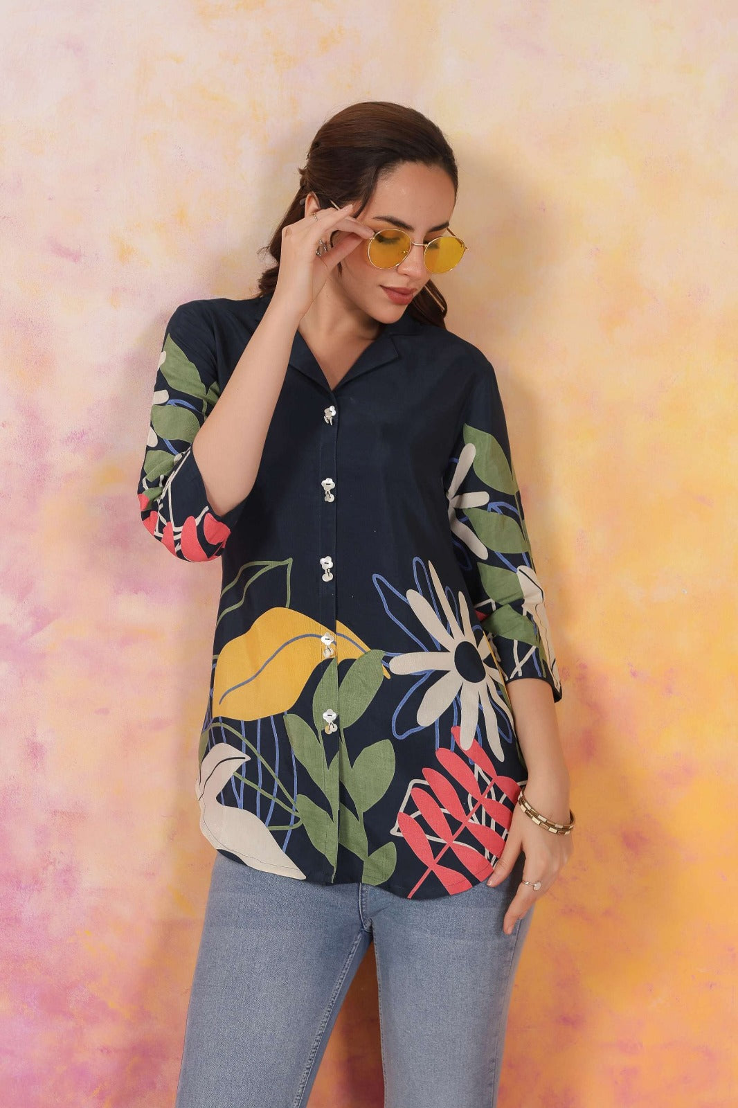 Blue Floral Printed Cotton Top