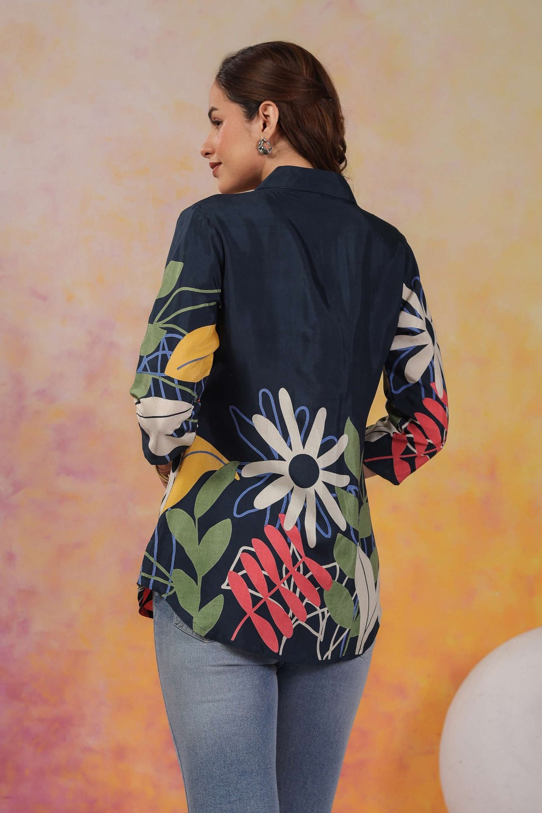 Blue Floral Printed Cotton Top