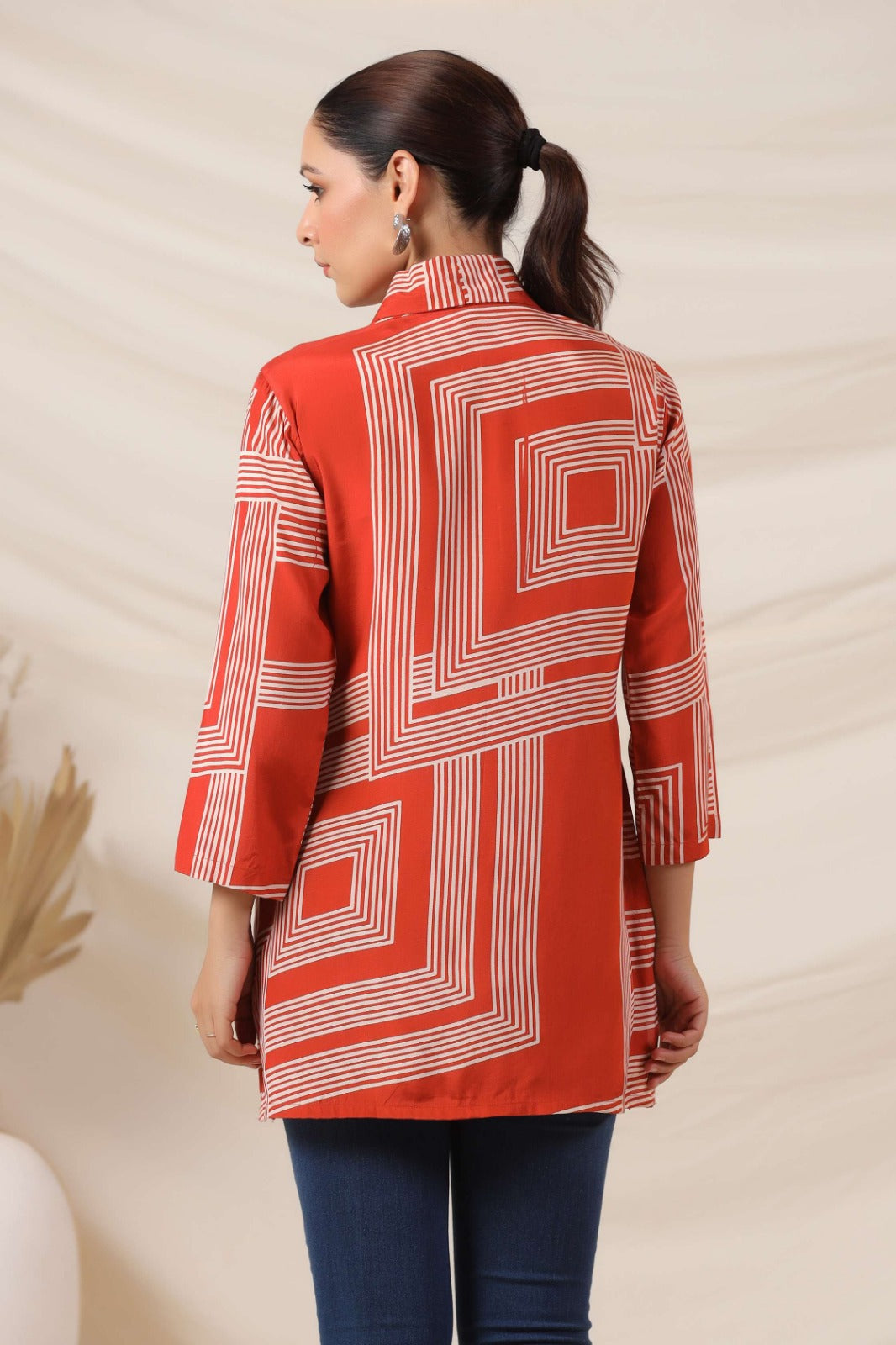 Rust Cotton Top with Geometric Pattern
