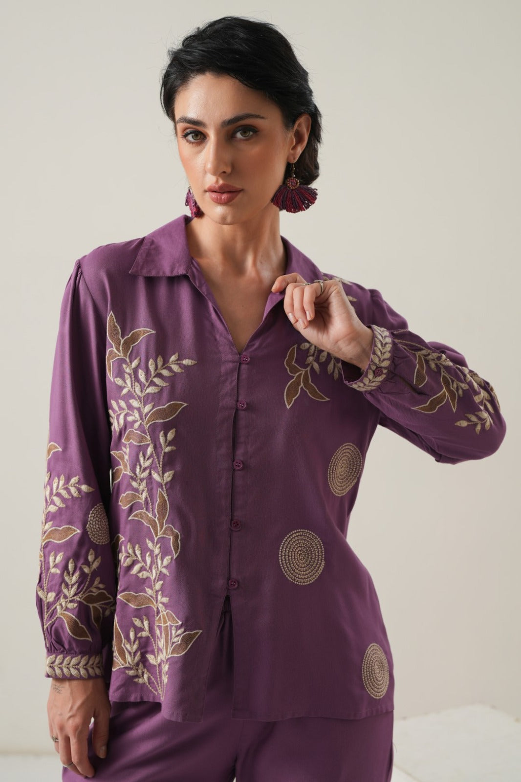 Eggplant Cotton Co-ord Set with Embroidery