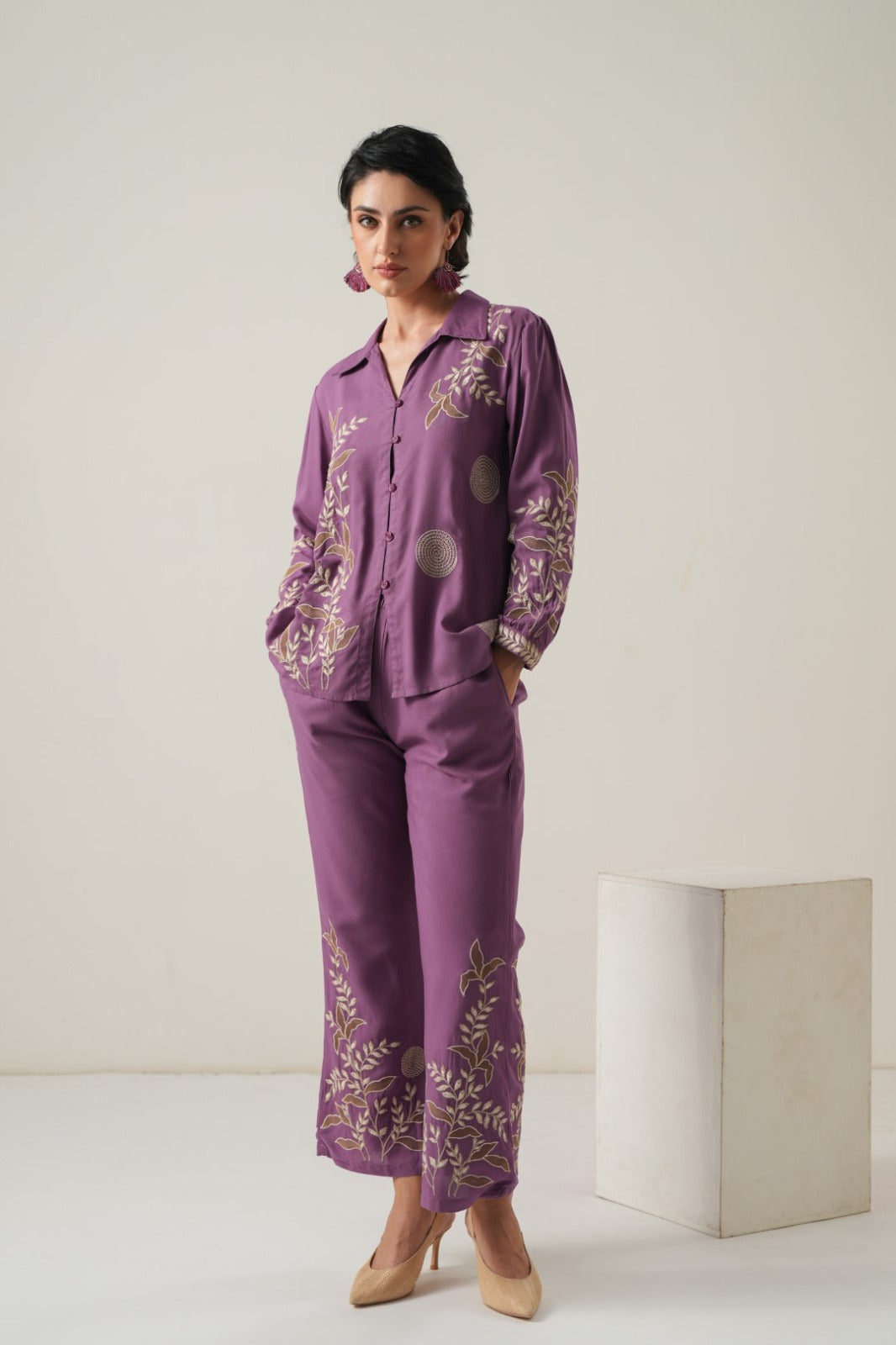 Eggplant Cotton Co-ord Set with Embroidery