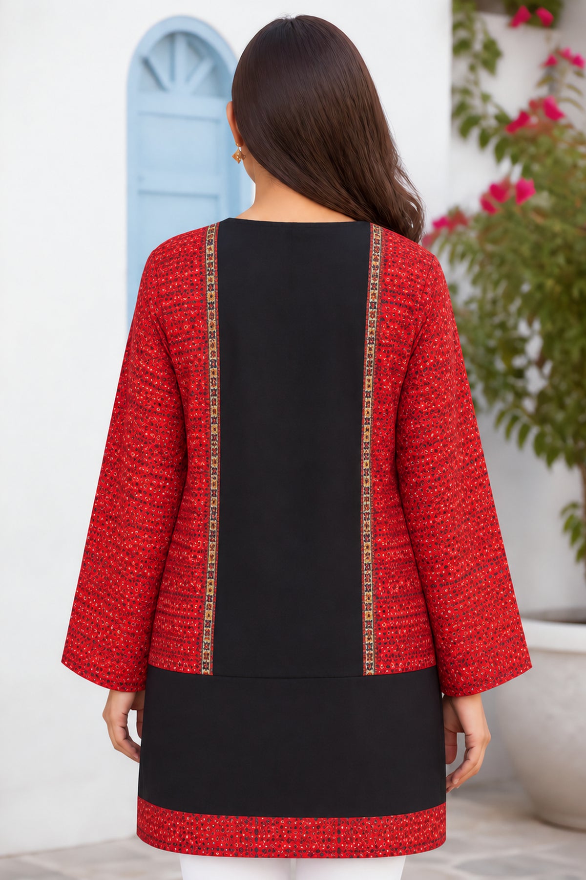 Red Straight Ajrakh Printed Top