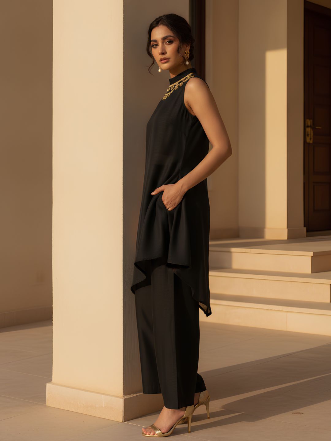 Black Contemporary Asymmetrical Festive Co-Ord set,