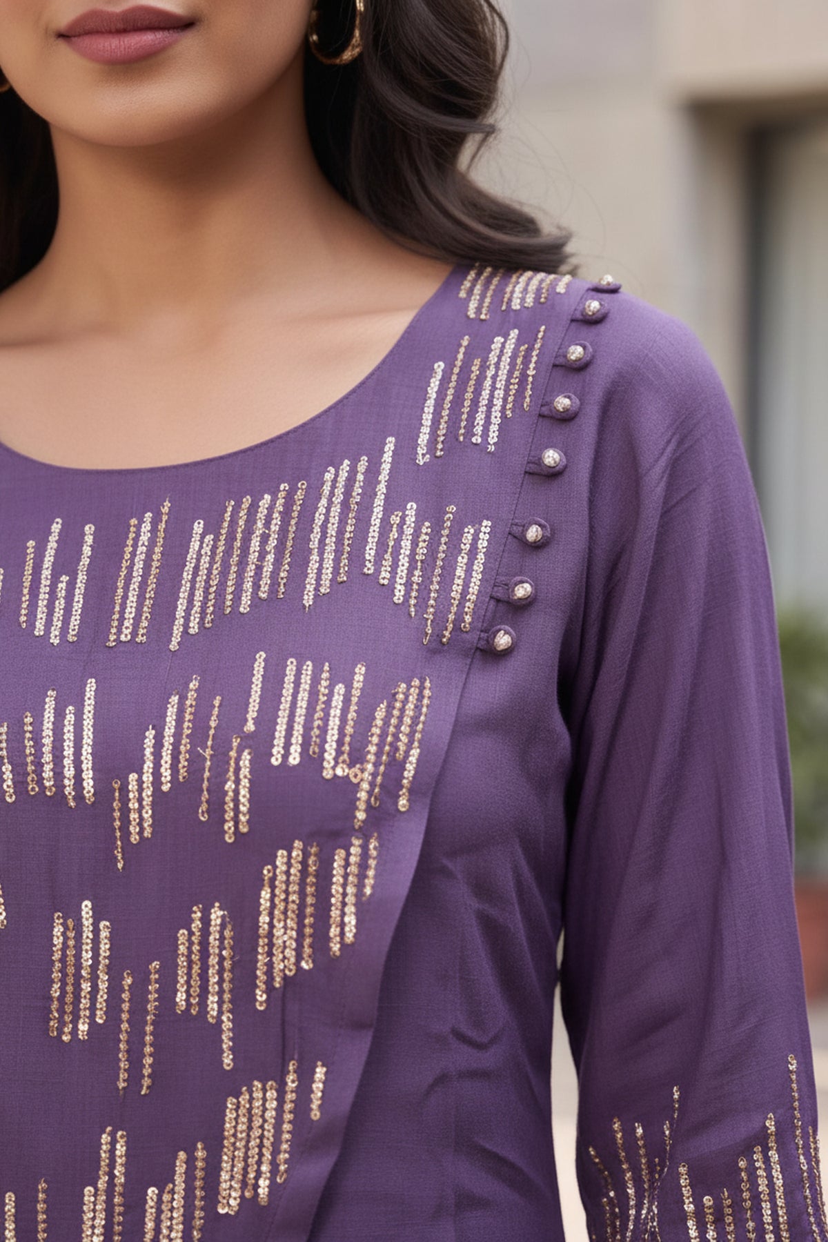 Purple Asymmetric Embroidered Coord Set