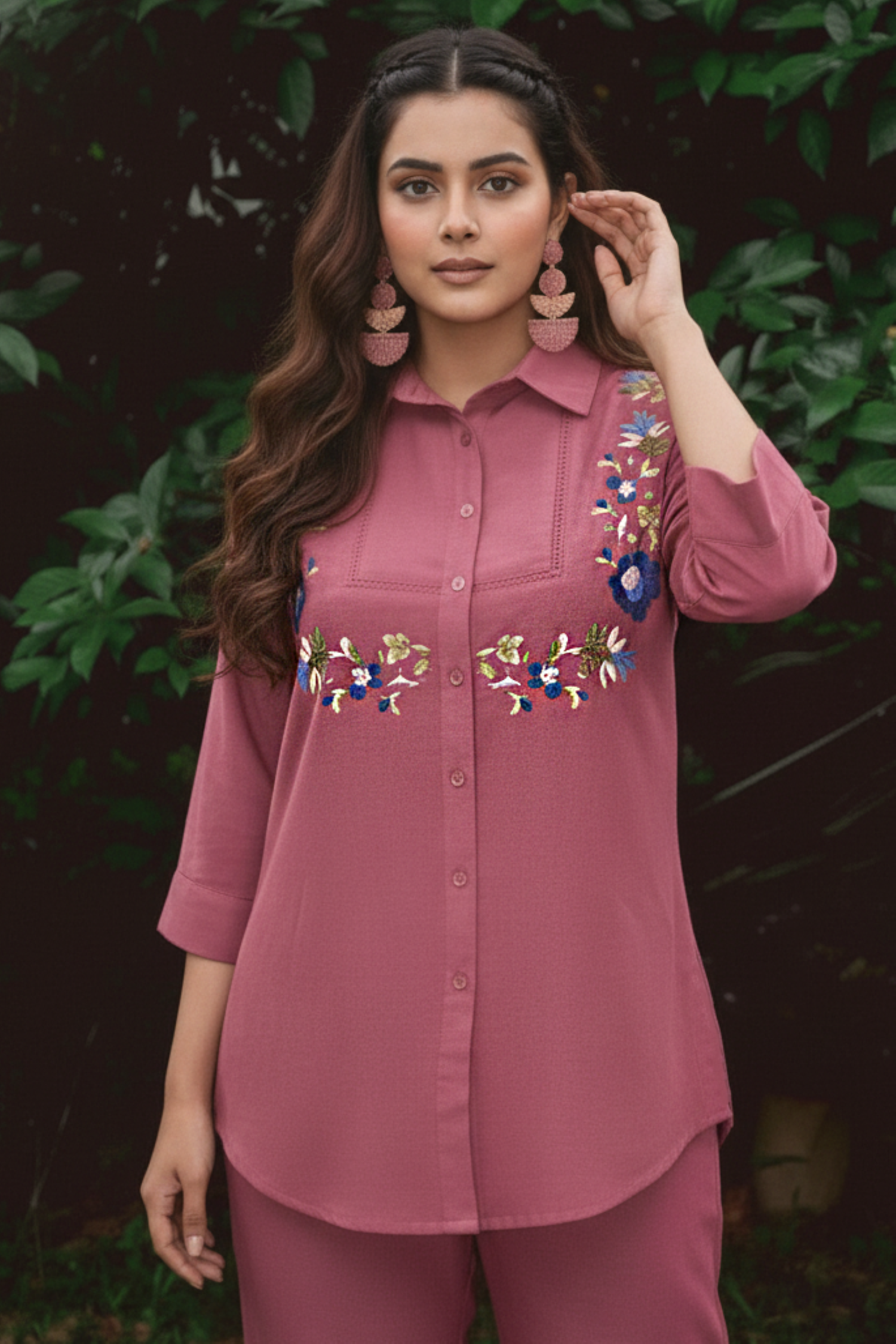 Relaxed Cotton Floral Embroidered Cord Set