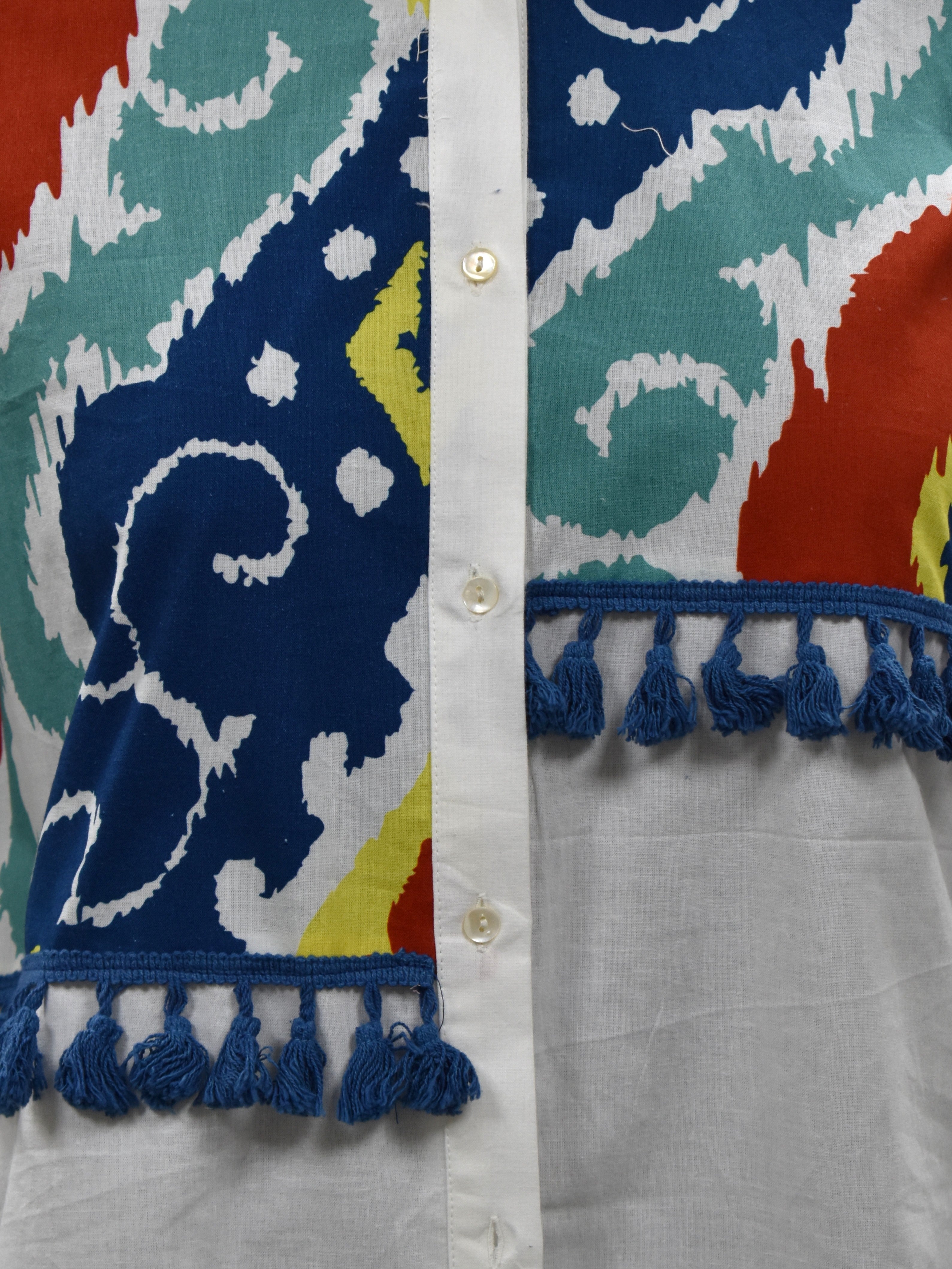 White Multicolor Thread Embroidered Cotton Shirt