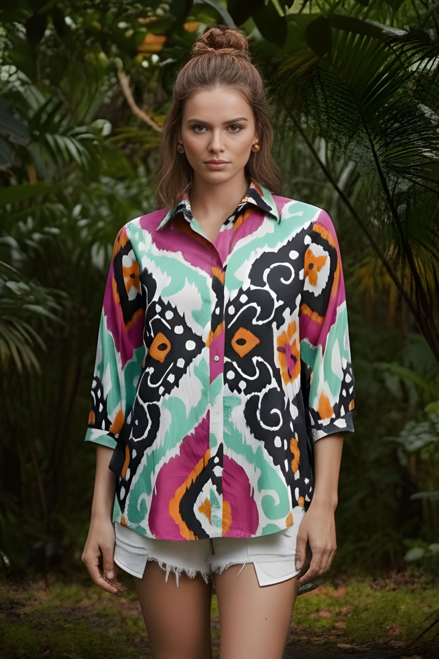 Cotton Shirt with Abstract Print.