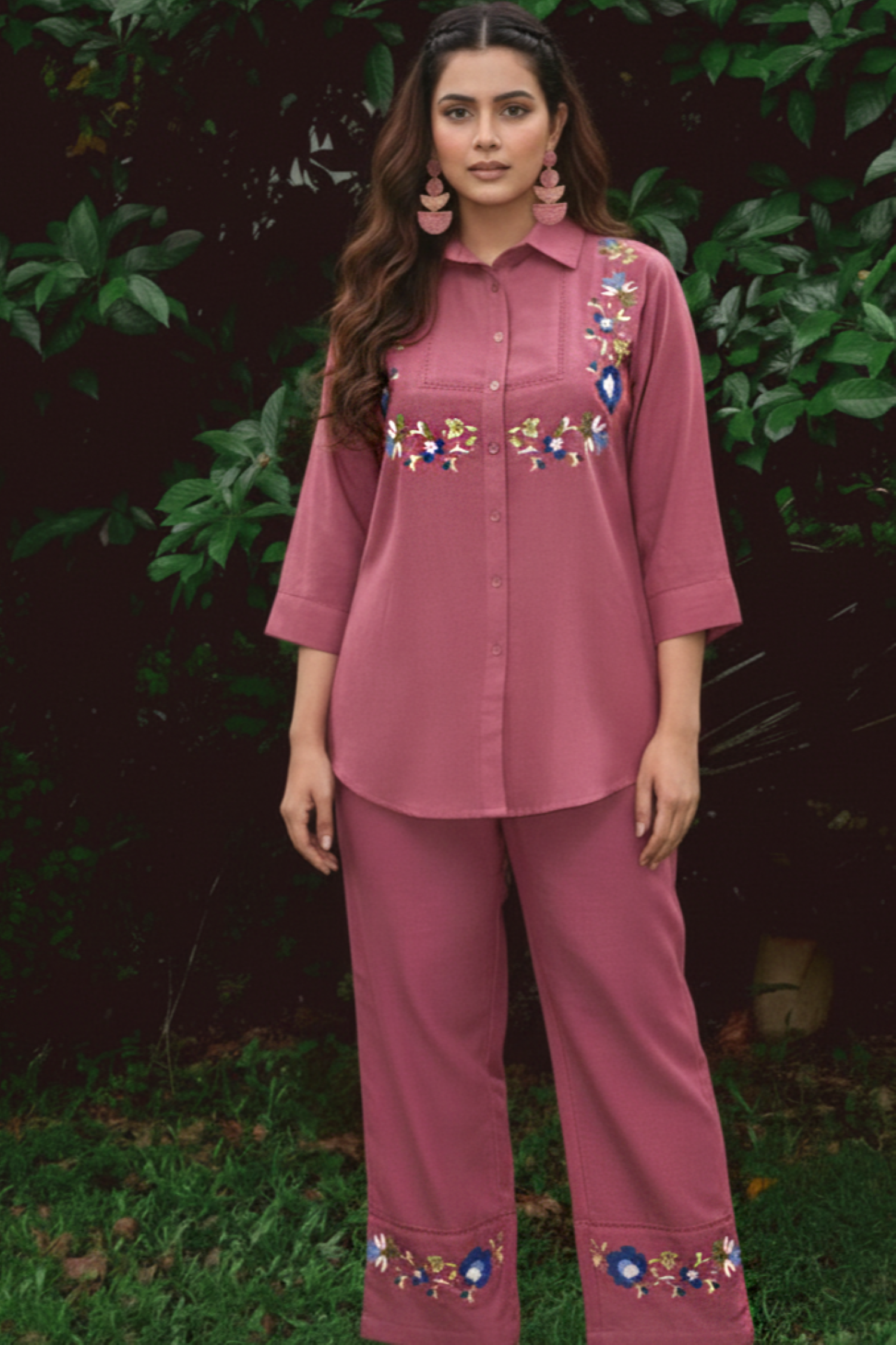 Relaxed Cotton Floral Embroidered Cord Set