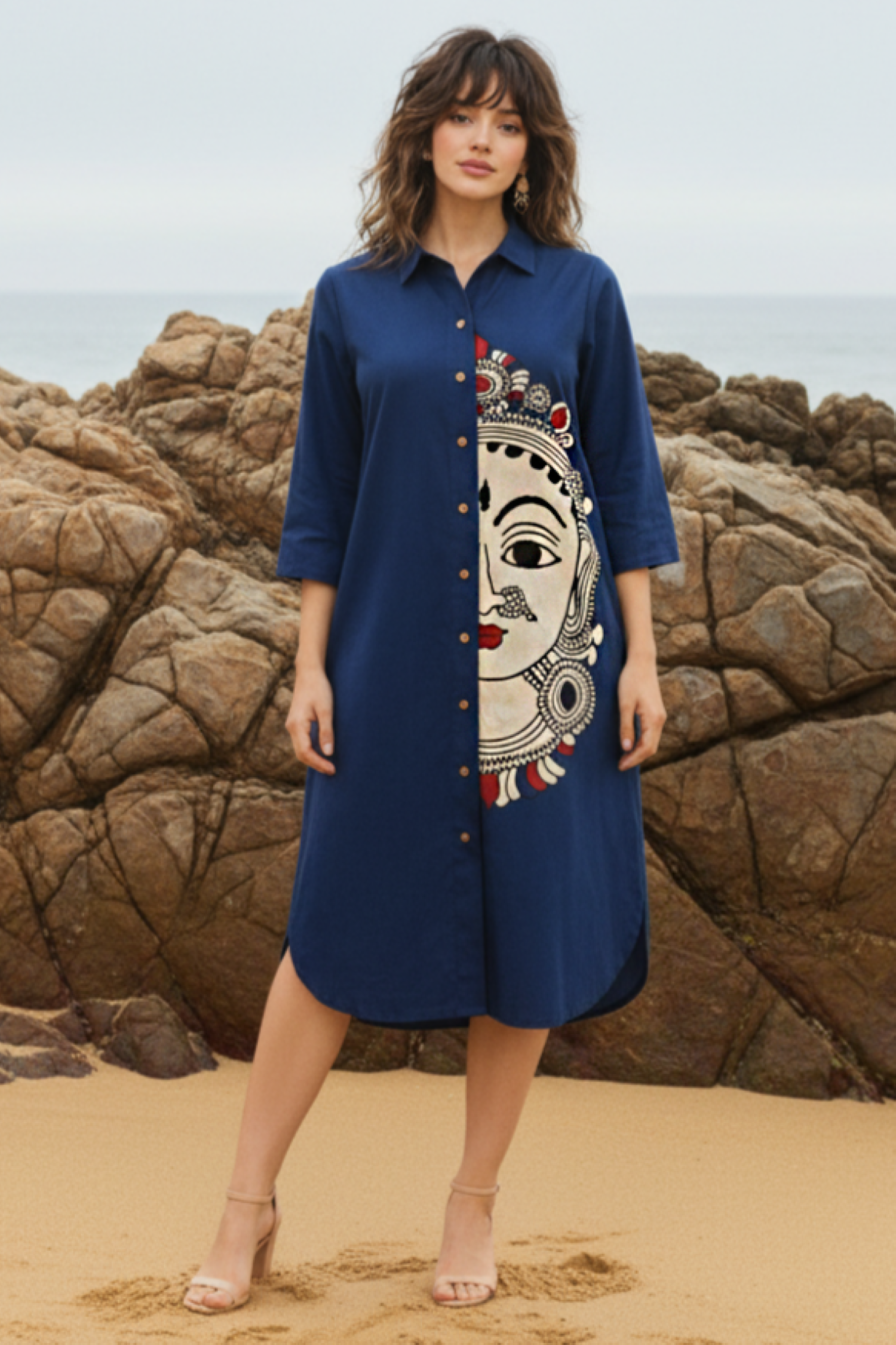 Relaxed Fit Kathakali Print Shirt Dress