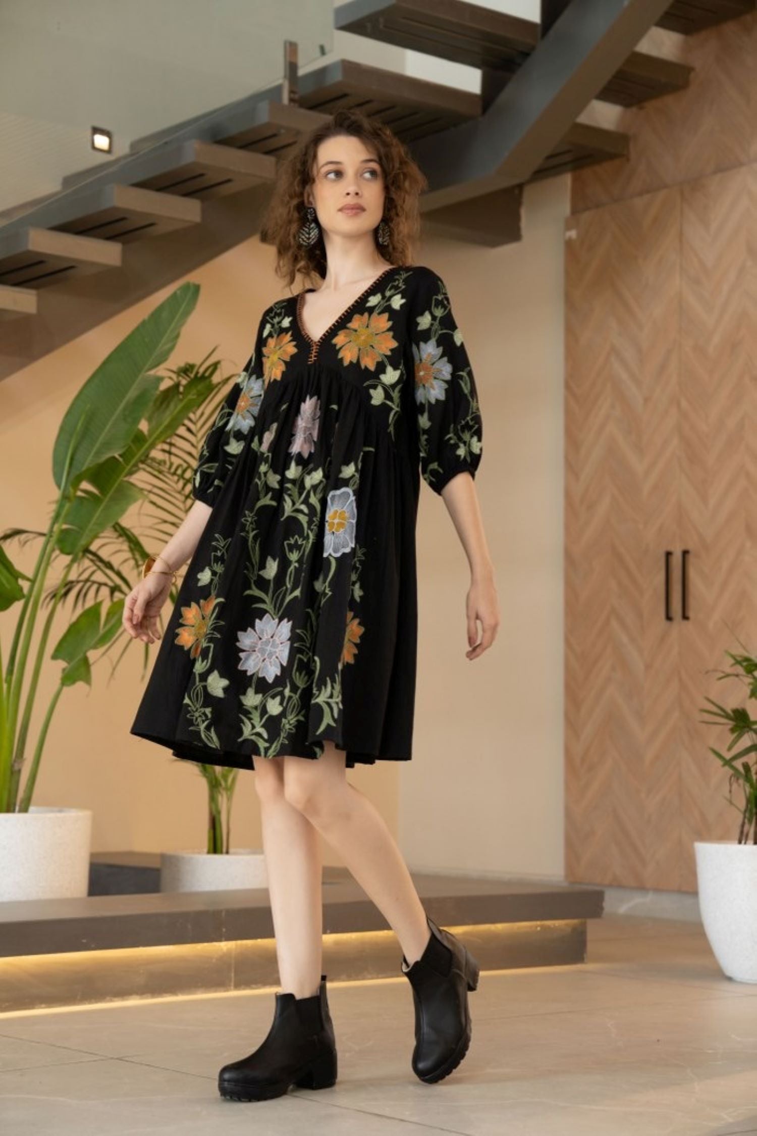 Freyaa Floral Elegance Black Tunic