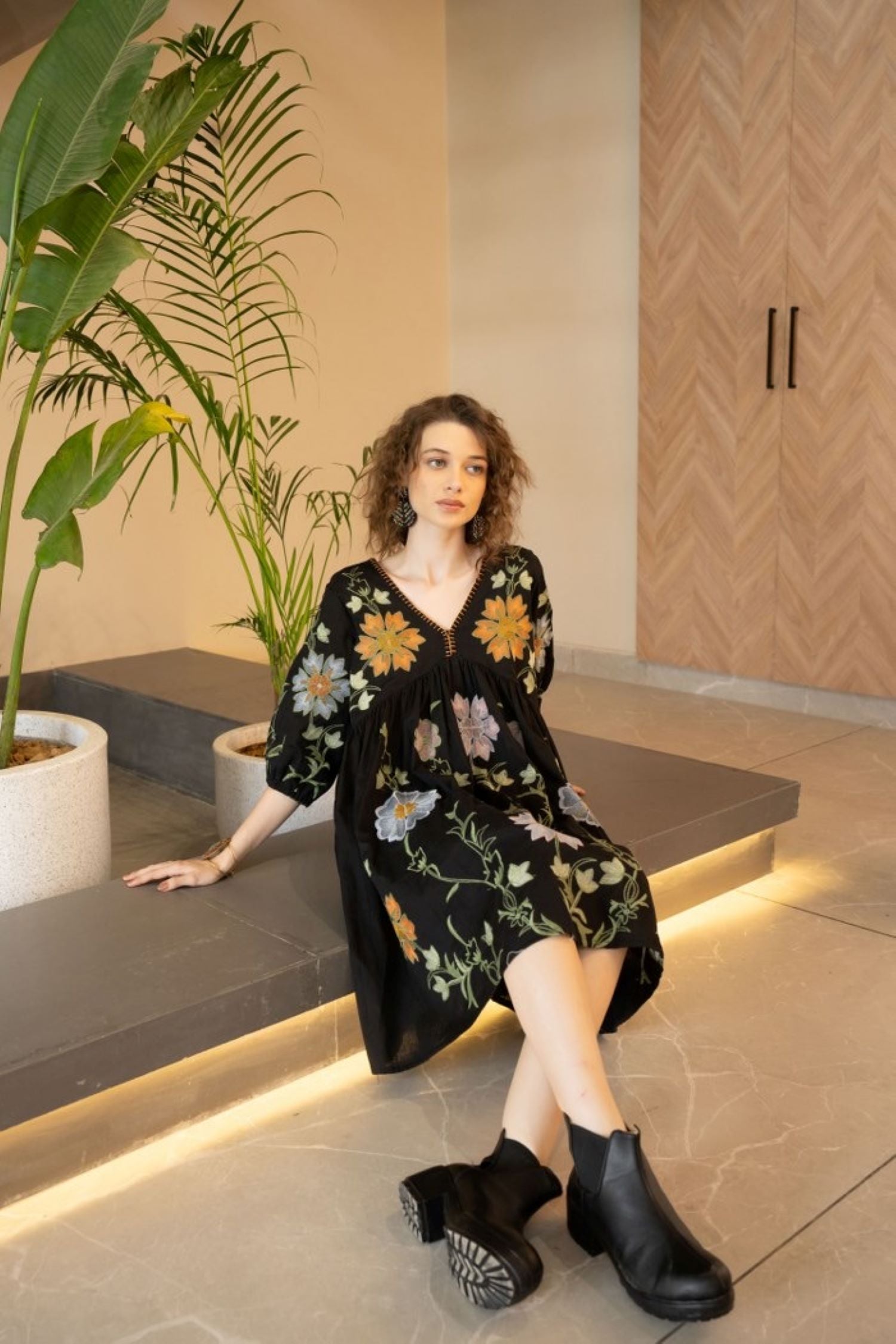 Freyaa Floral Elegance Black Tunic