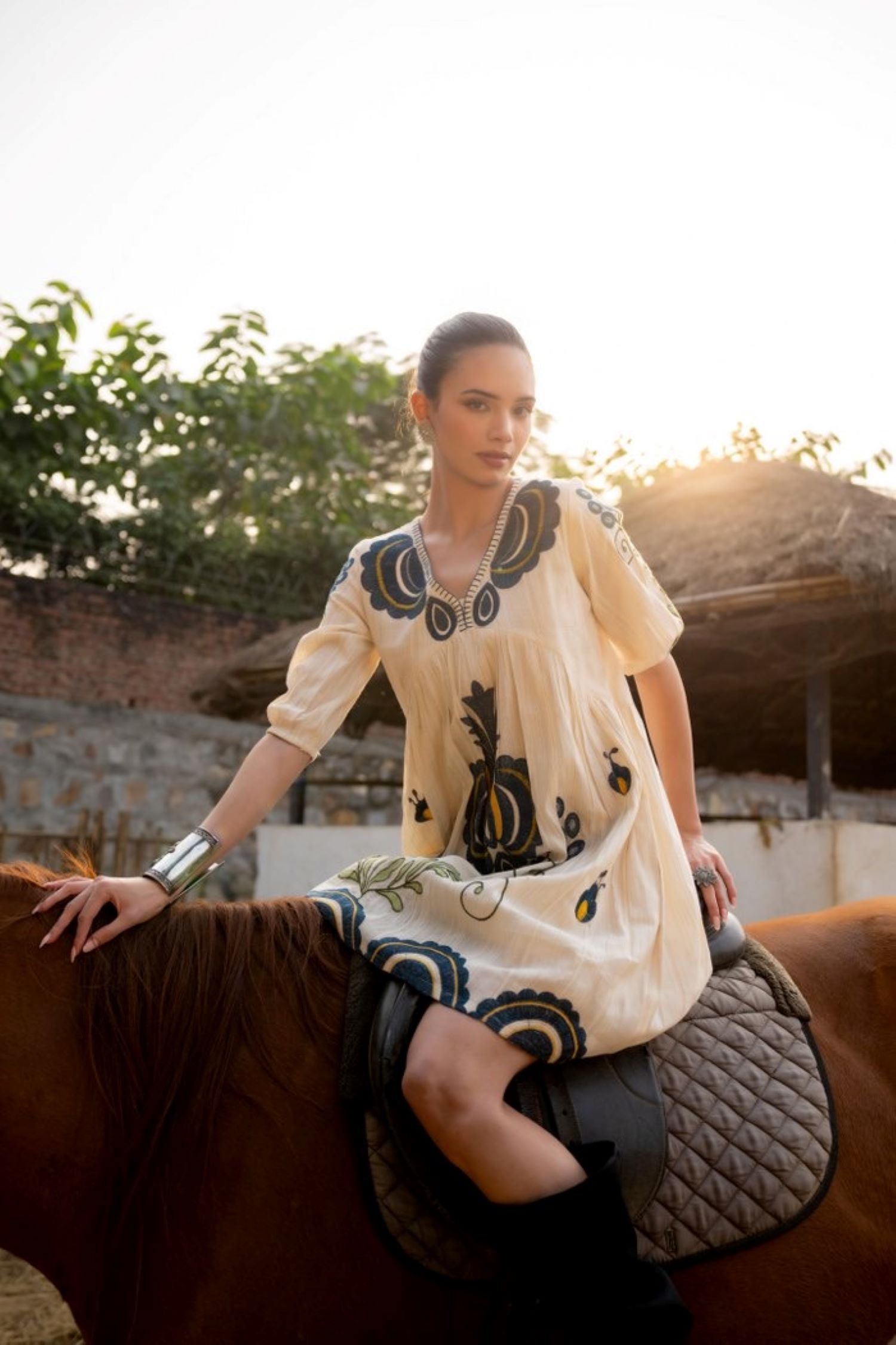 Soft Cream Tunic with Artistic Embroidery Detail