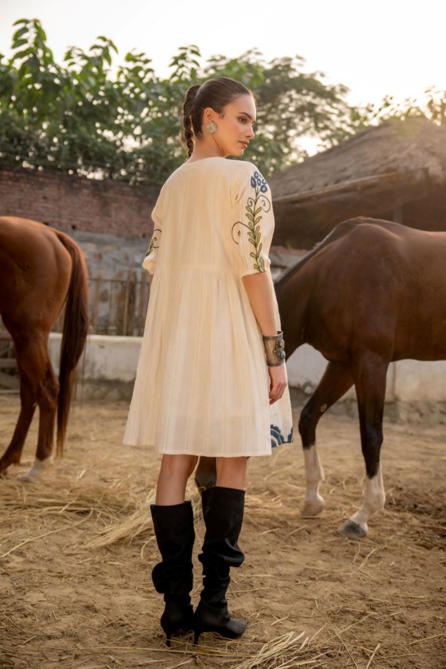 Soft Cream Tunic with Artistic Embroidery Detail
