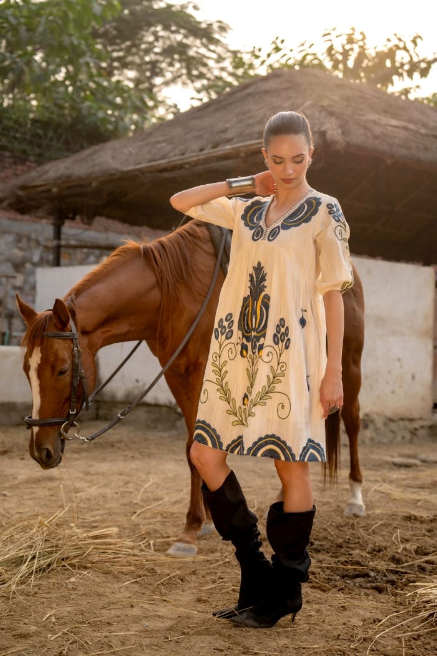 Soft Cream Tunic with Artistic Embroidery Detail