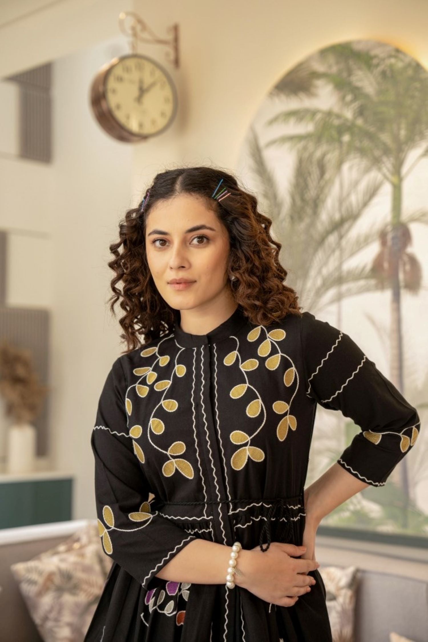 Classic Black Tunic with Exquisite Design Accents