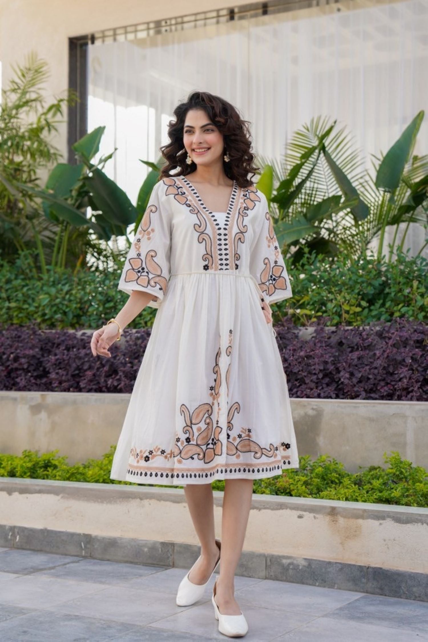 Freyaa Neckline Muse Off-White Embroidered Tunic