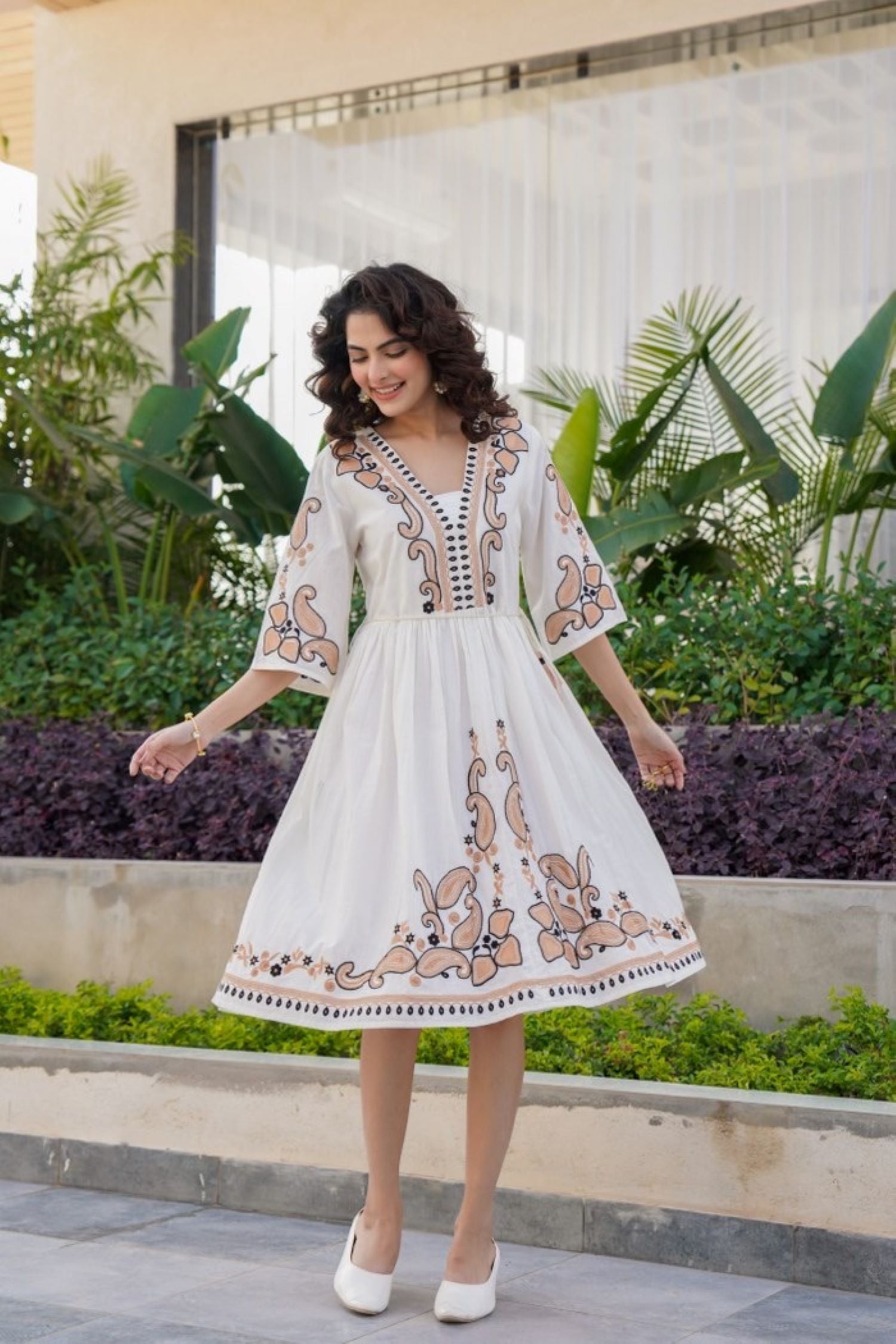 Freyaa Neckline Muse Off-White Embroidered Tunic