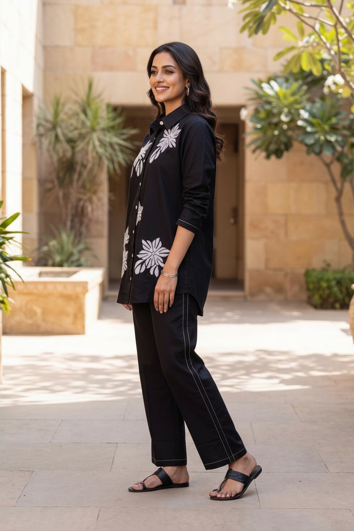 Noir Floral Embroidered Black CordSet