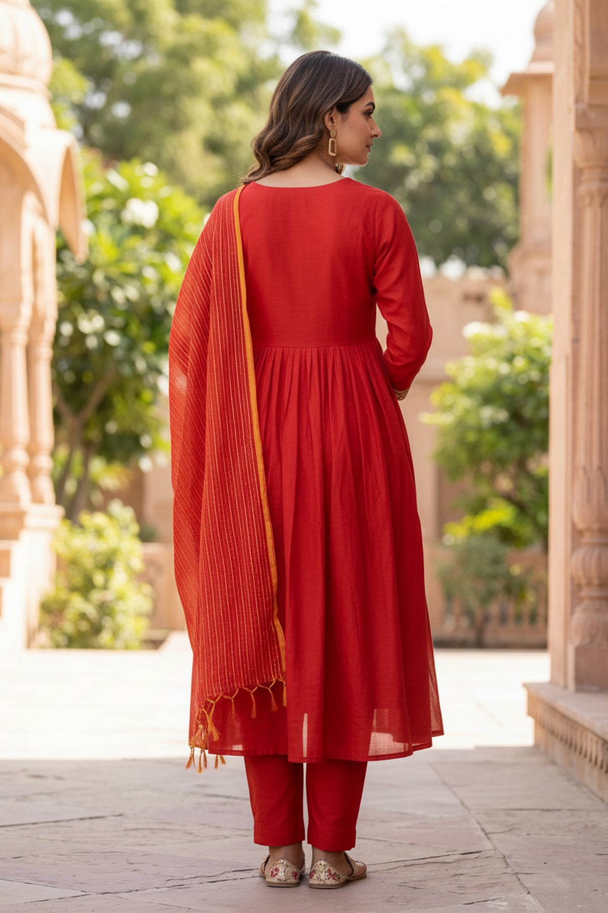 Rust Embroidered Cotton Suit Set