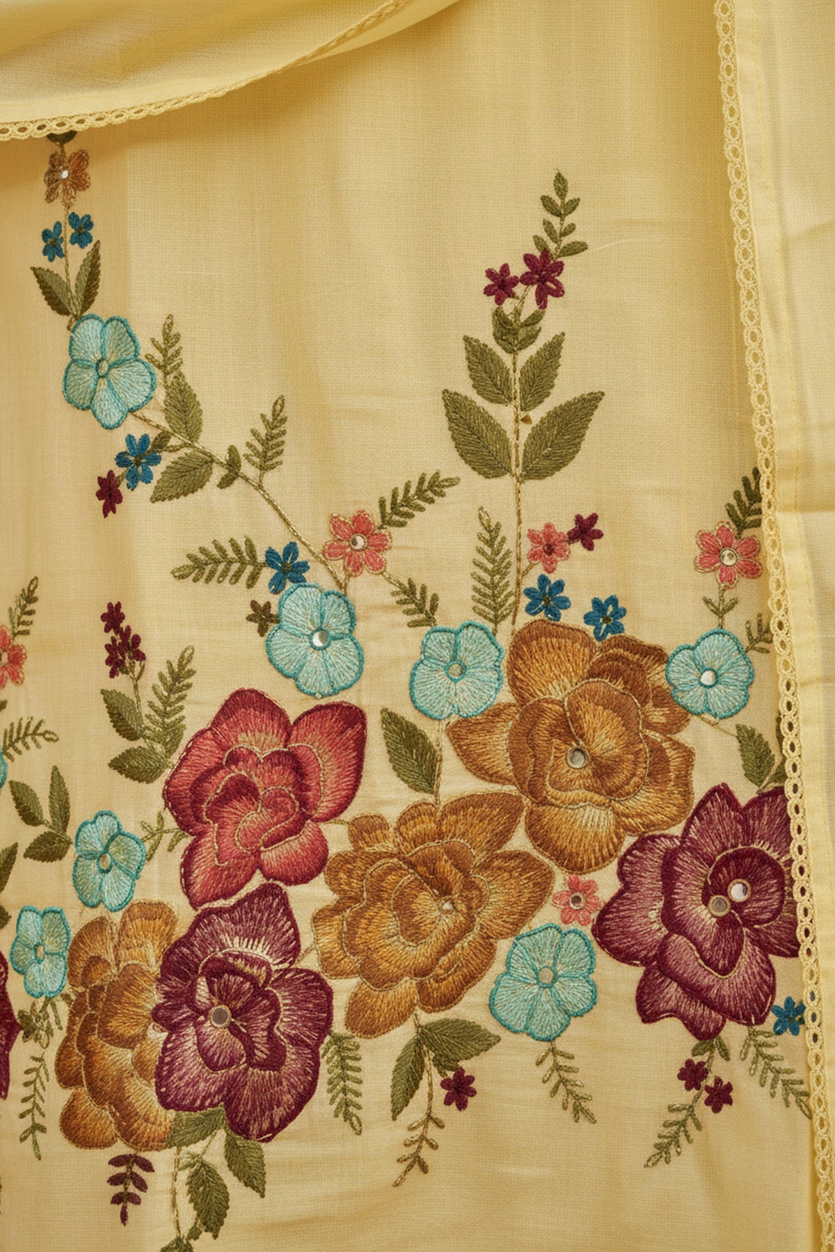 Mustard Floral Embroidered Sawarl Suits Set