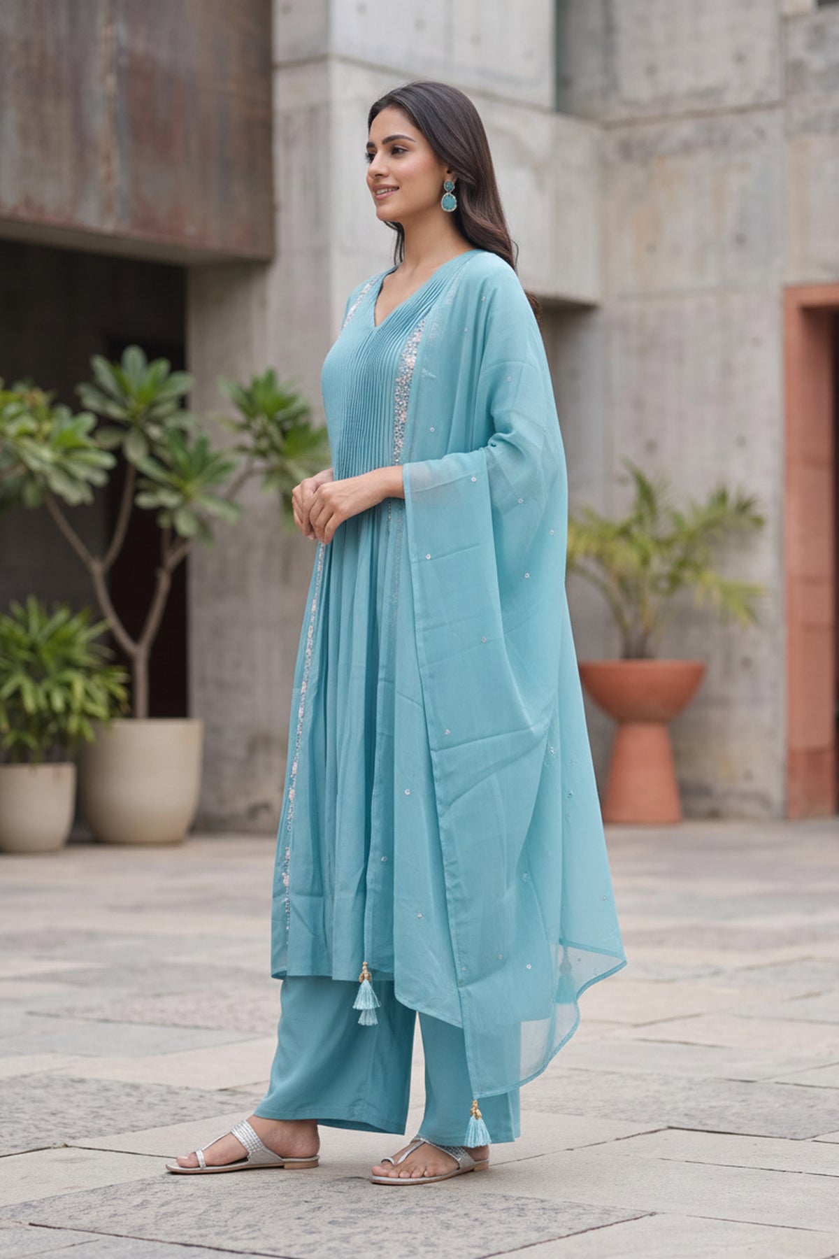 Blue Embroidered Ethnic Suit Set