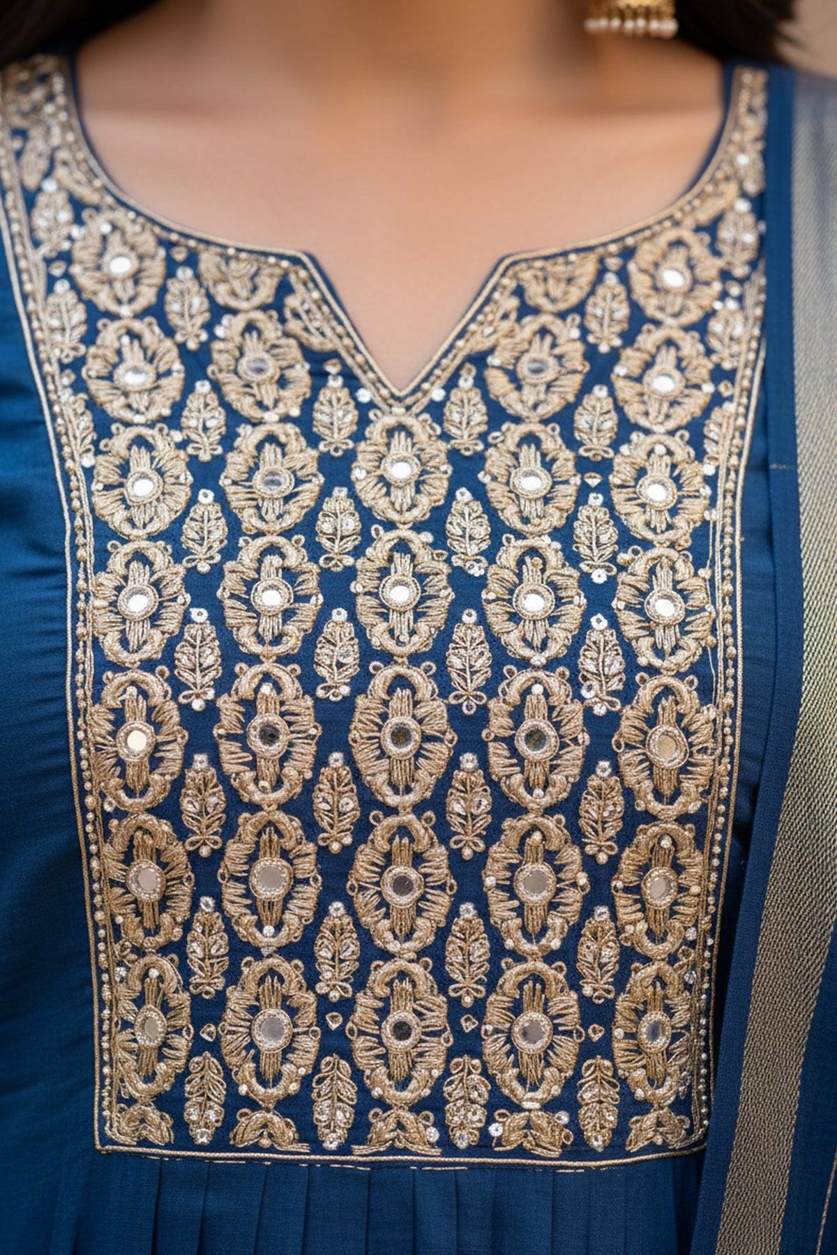 Blue Embroidered Cotton Suit Set