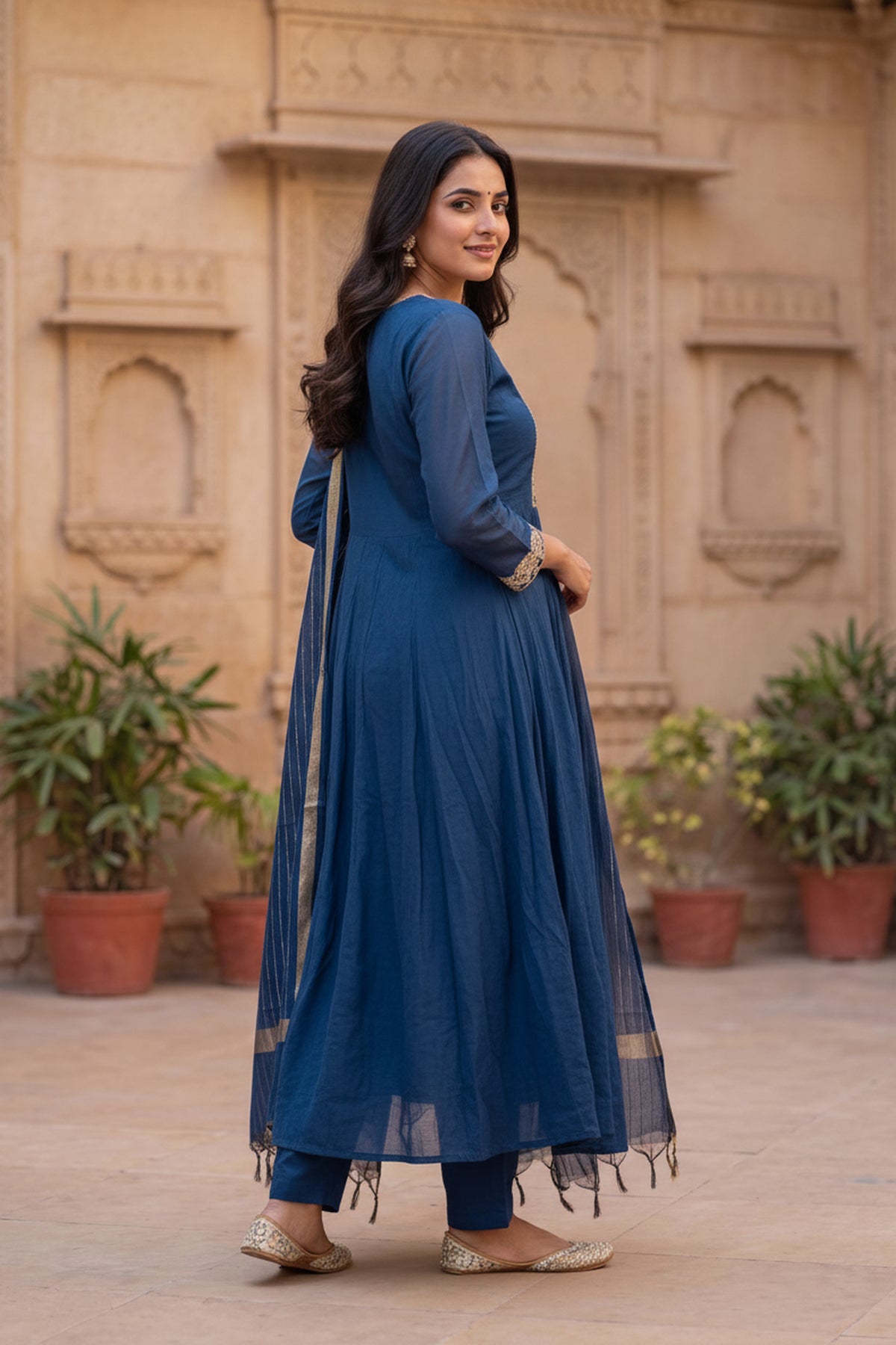 Blue Embroidered Cotton Suit Set