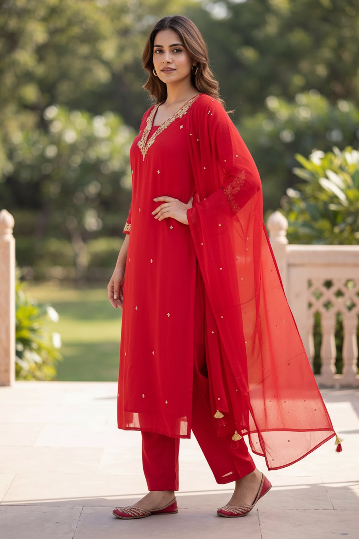 Rani Gold Zari Embroidered Suit Set