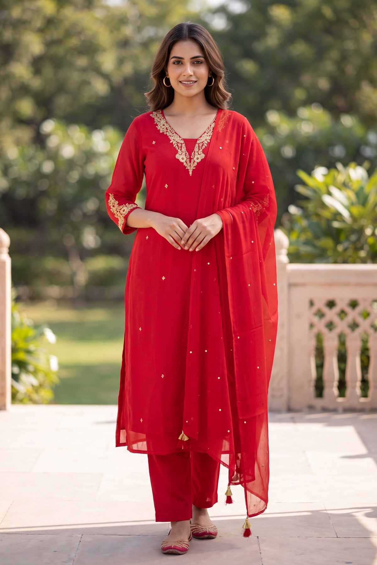 Rani Gold Zari Embroidered Suit Set