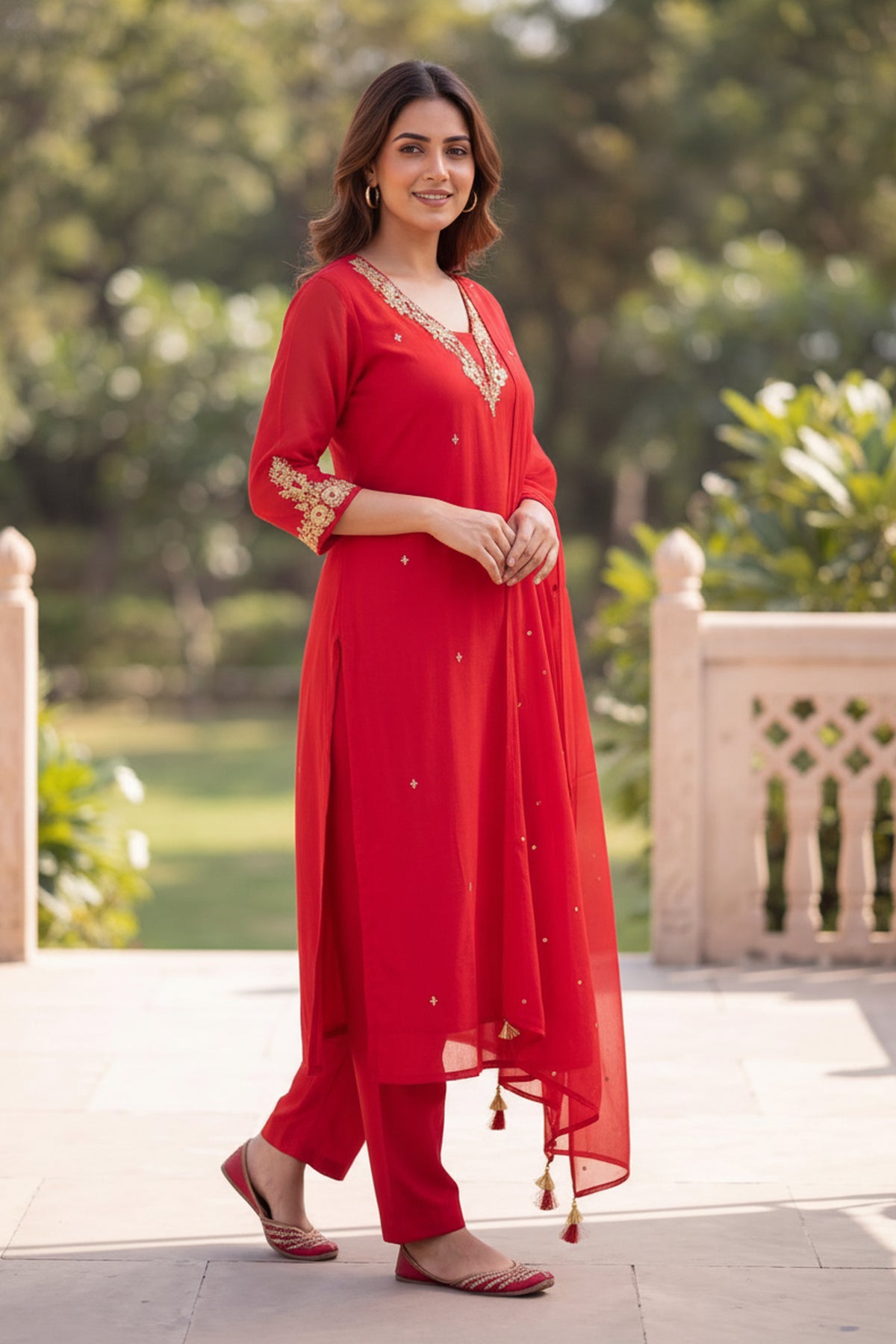Rani Gold Zari Embroidered Suit Set