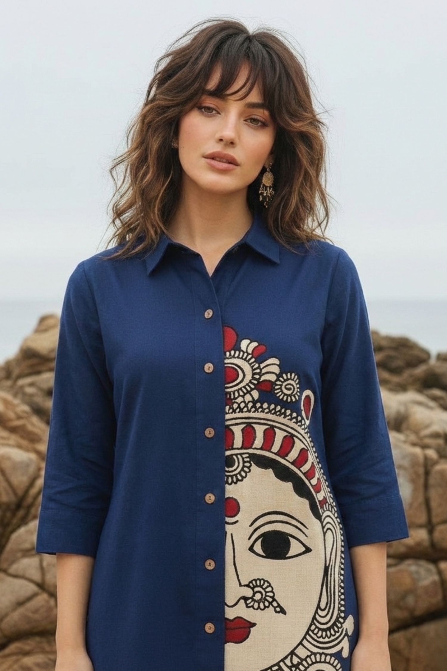 Relaxed Fit Kathakali Print Shirt Dress