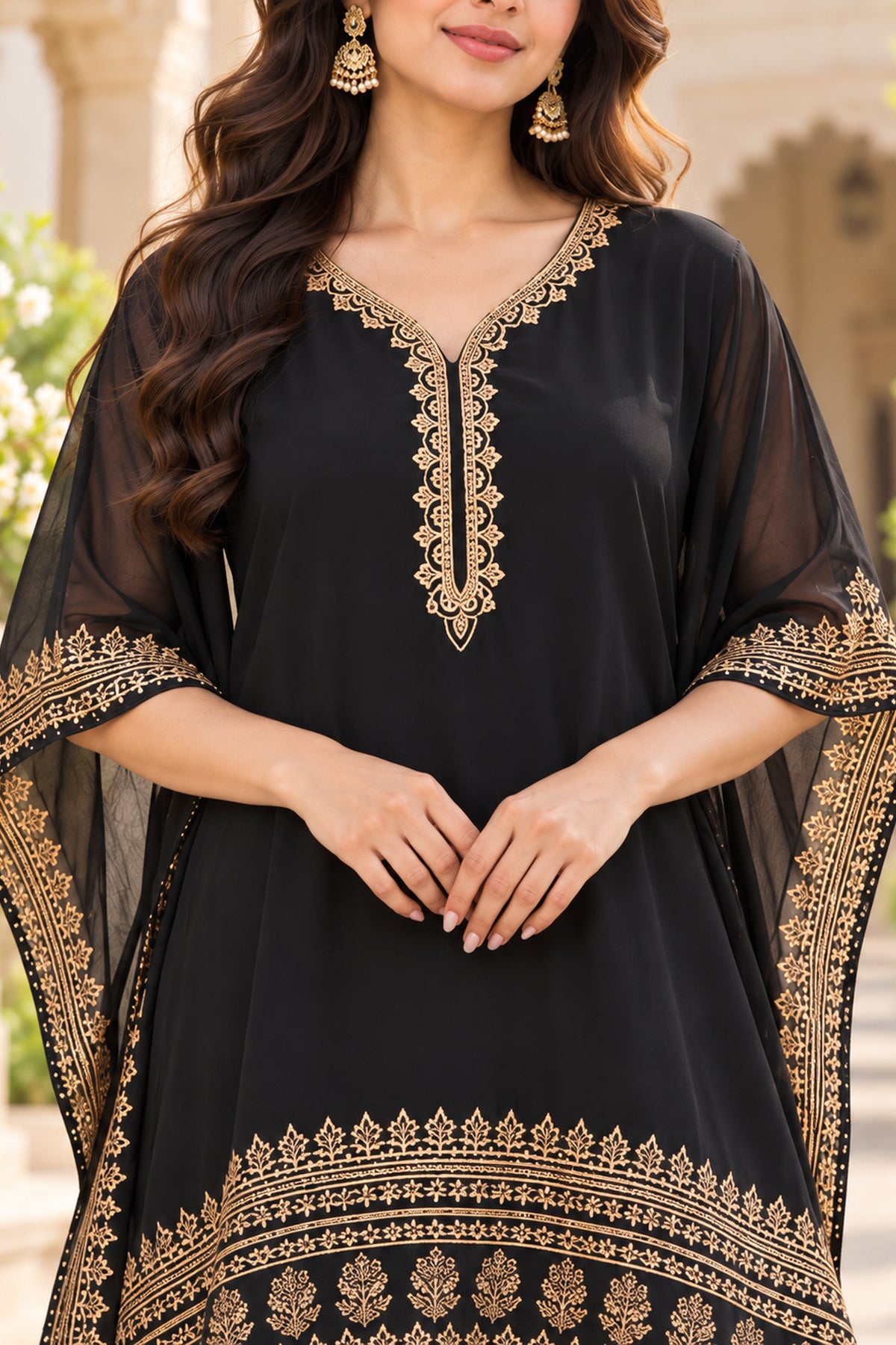 Black Embroidered Kaftan Coord Set