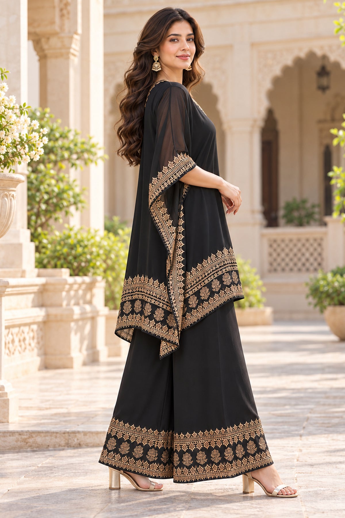 Black Embroidered Kaftan Coord Set